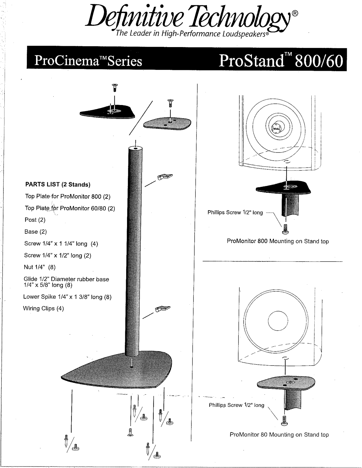 Definitive Technology PROSTAND600800 User Manual