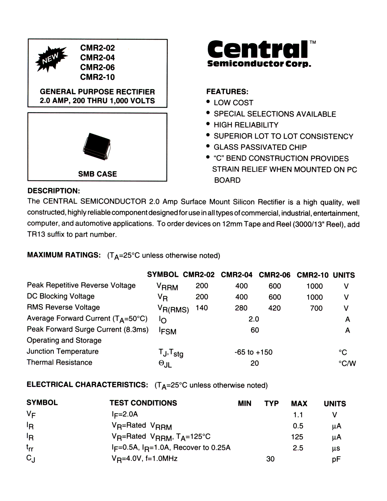 CENTR CMR2-10, CMR2-06, CMR2-04, CMR2-02 Datasheet