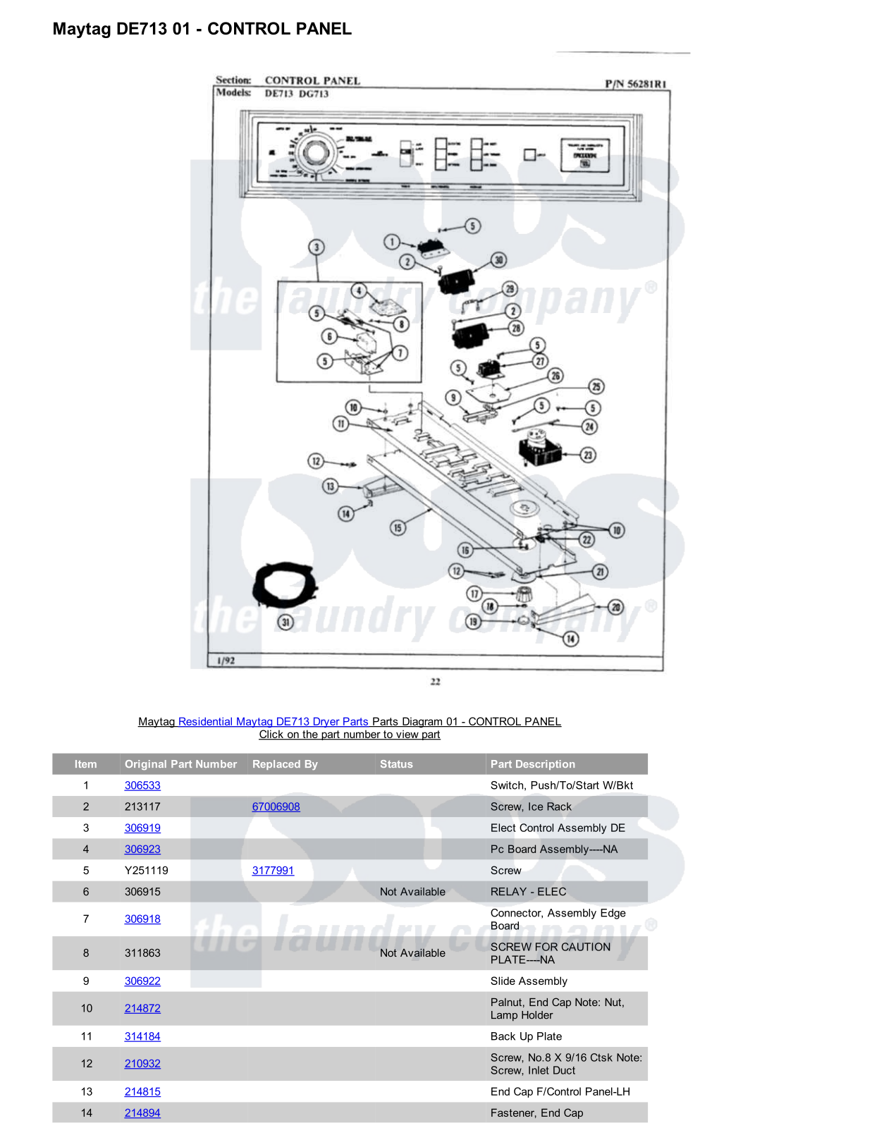 Maytag DE713 Parts Diagram