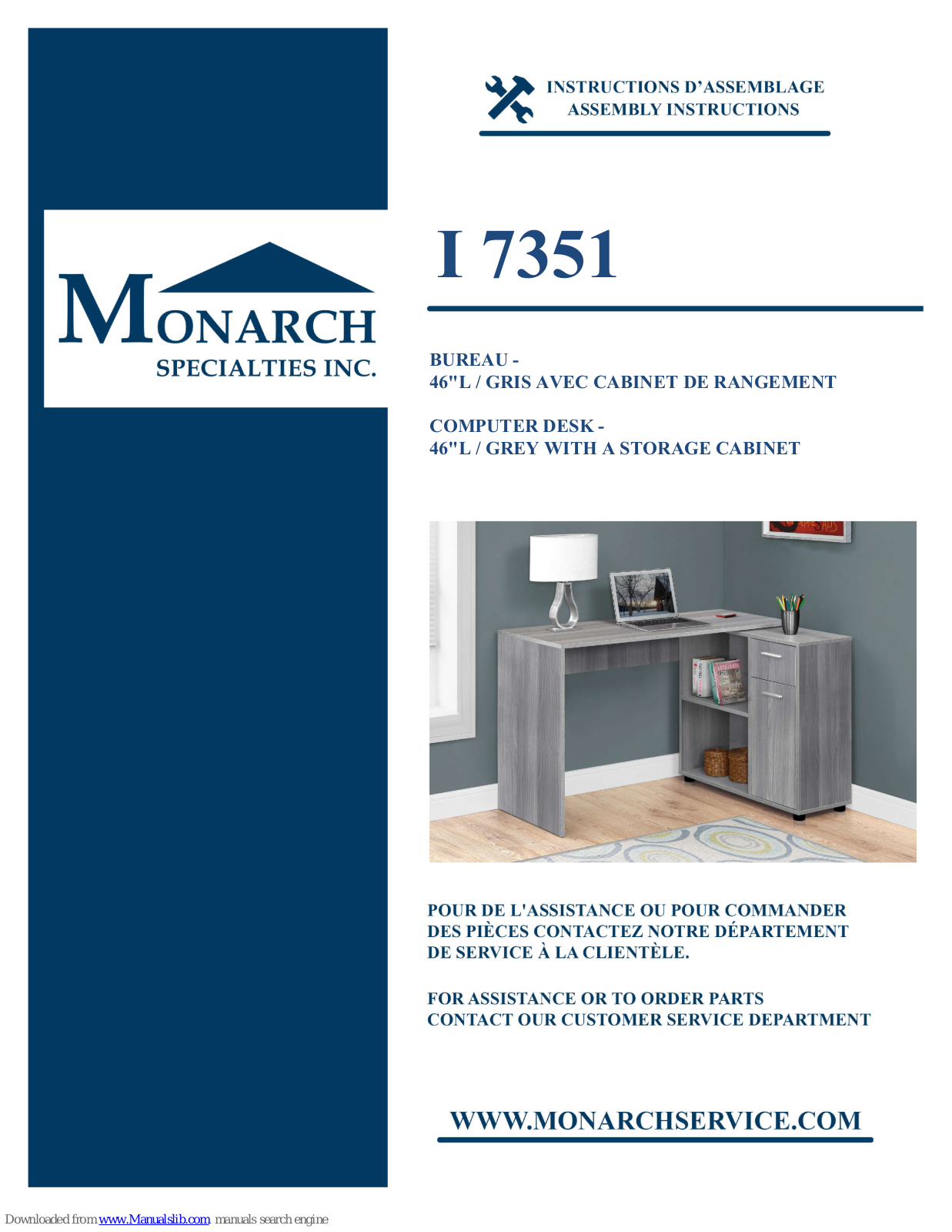 Monarch Specialties I 7351 Assembly Instructions/use And Care Manual