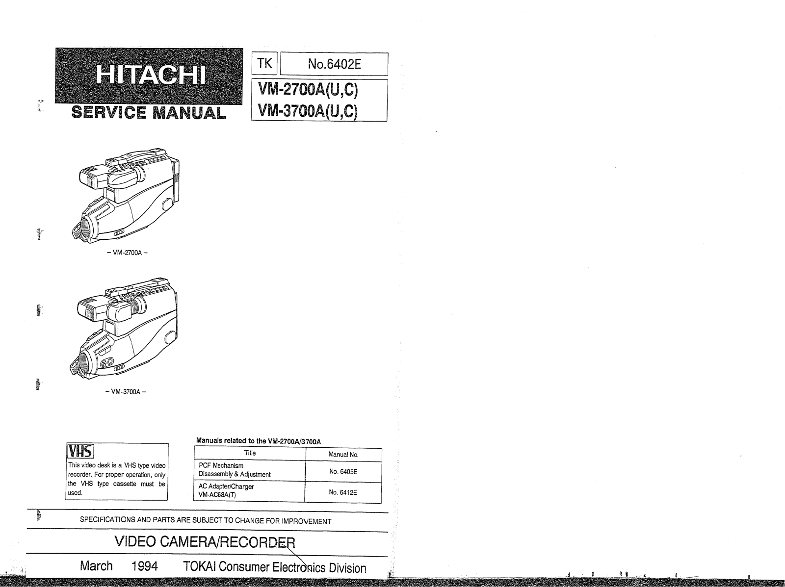 Hitachi VM2700A Service Manual