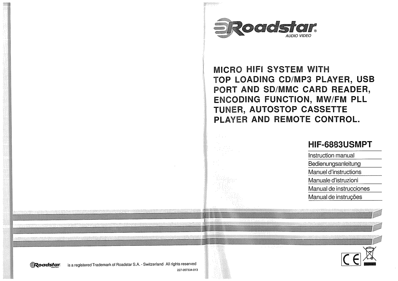 Roadstar HIF-6883USMPT Instruction Manual