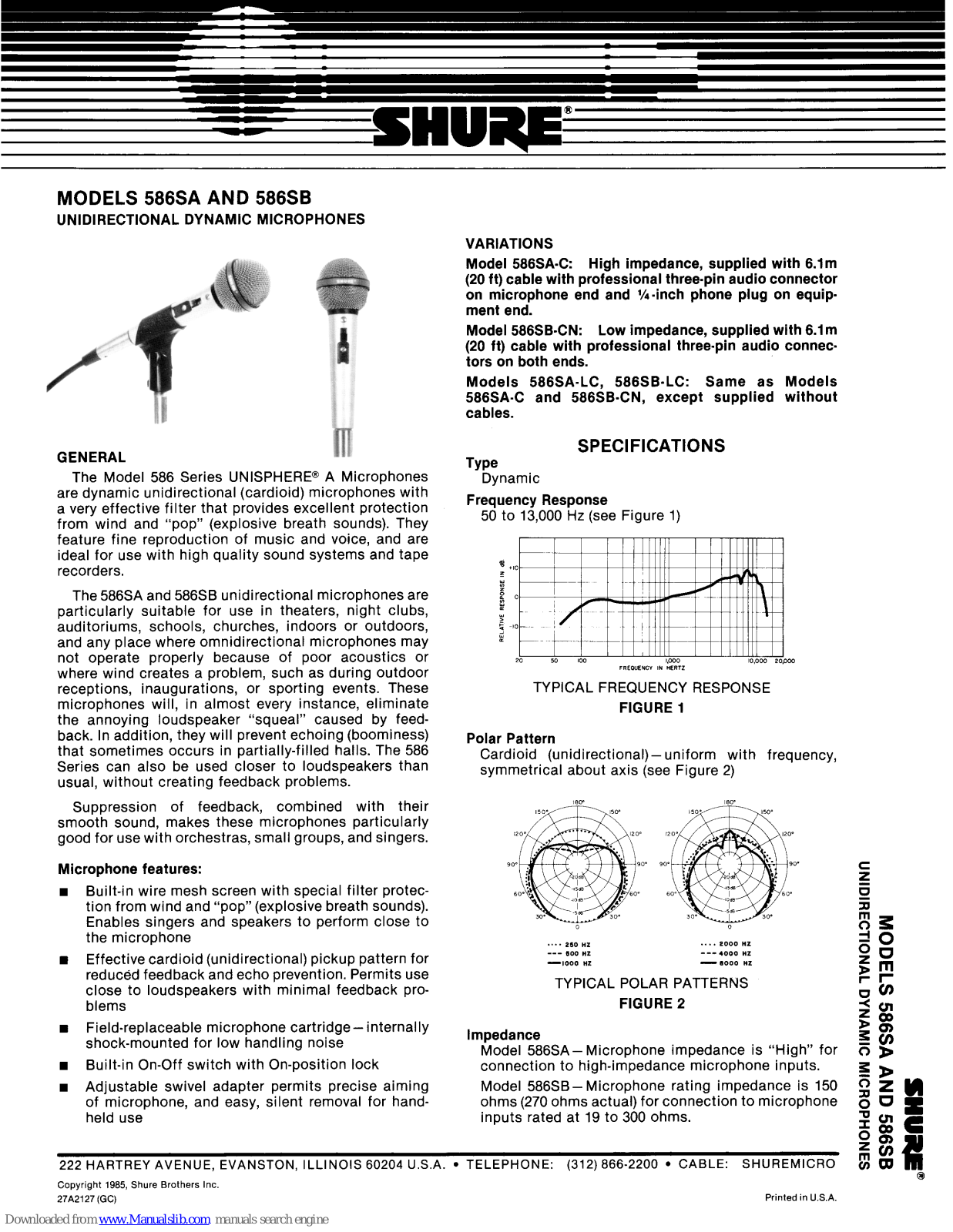 Shure UNISPHERE 586A, UNISPHERE 586B User Manual