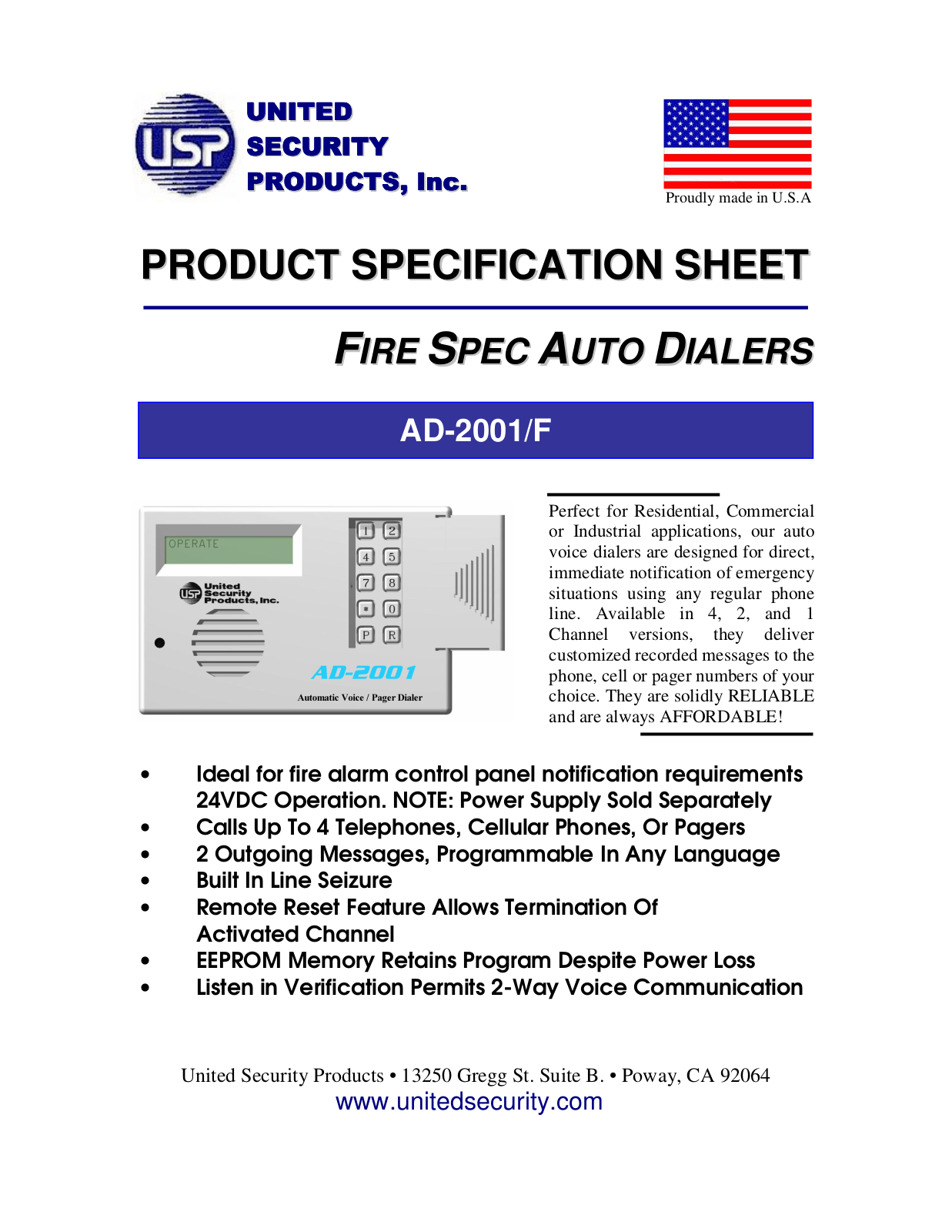 United Security AD-2001F User Manual