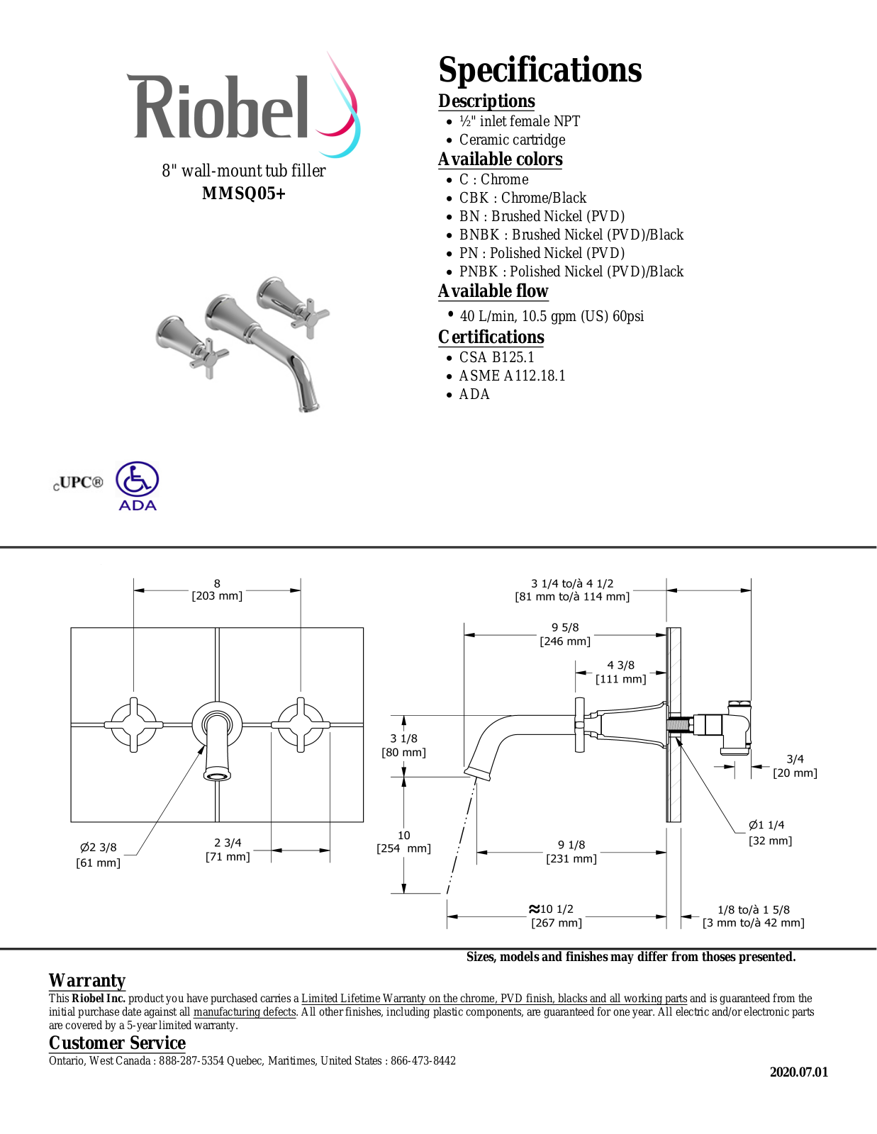Riobel MMSQ05BK Specifications - ManualMachine.com