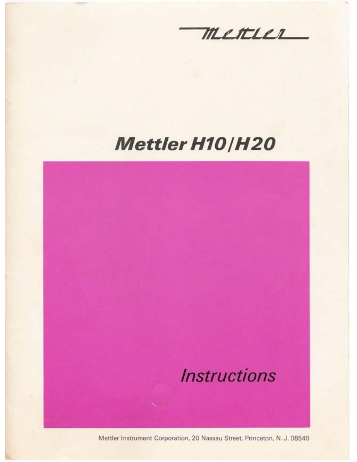 Mettler H10, H20 User manual