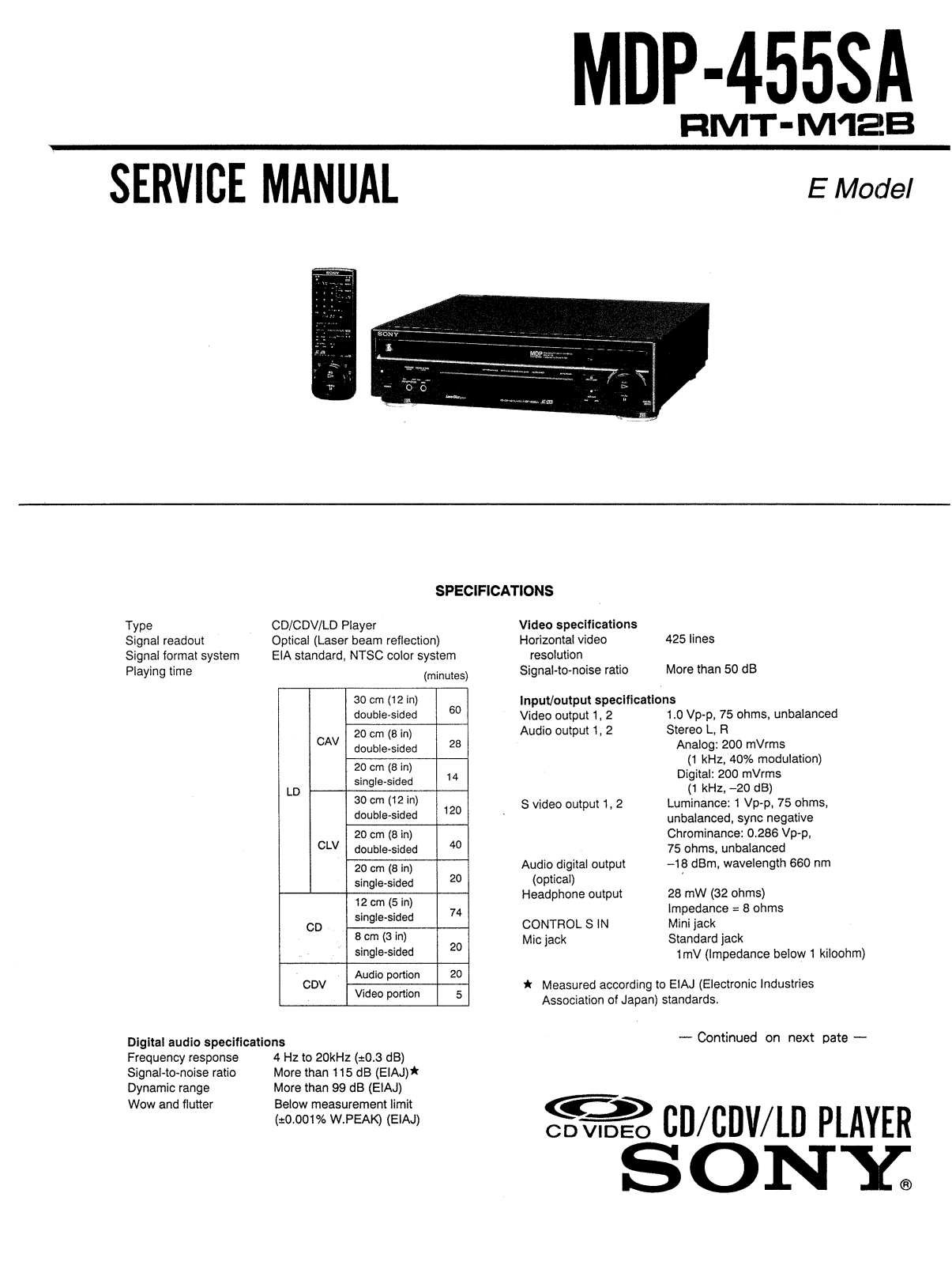 Sony MDP-455-SA Service manual