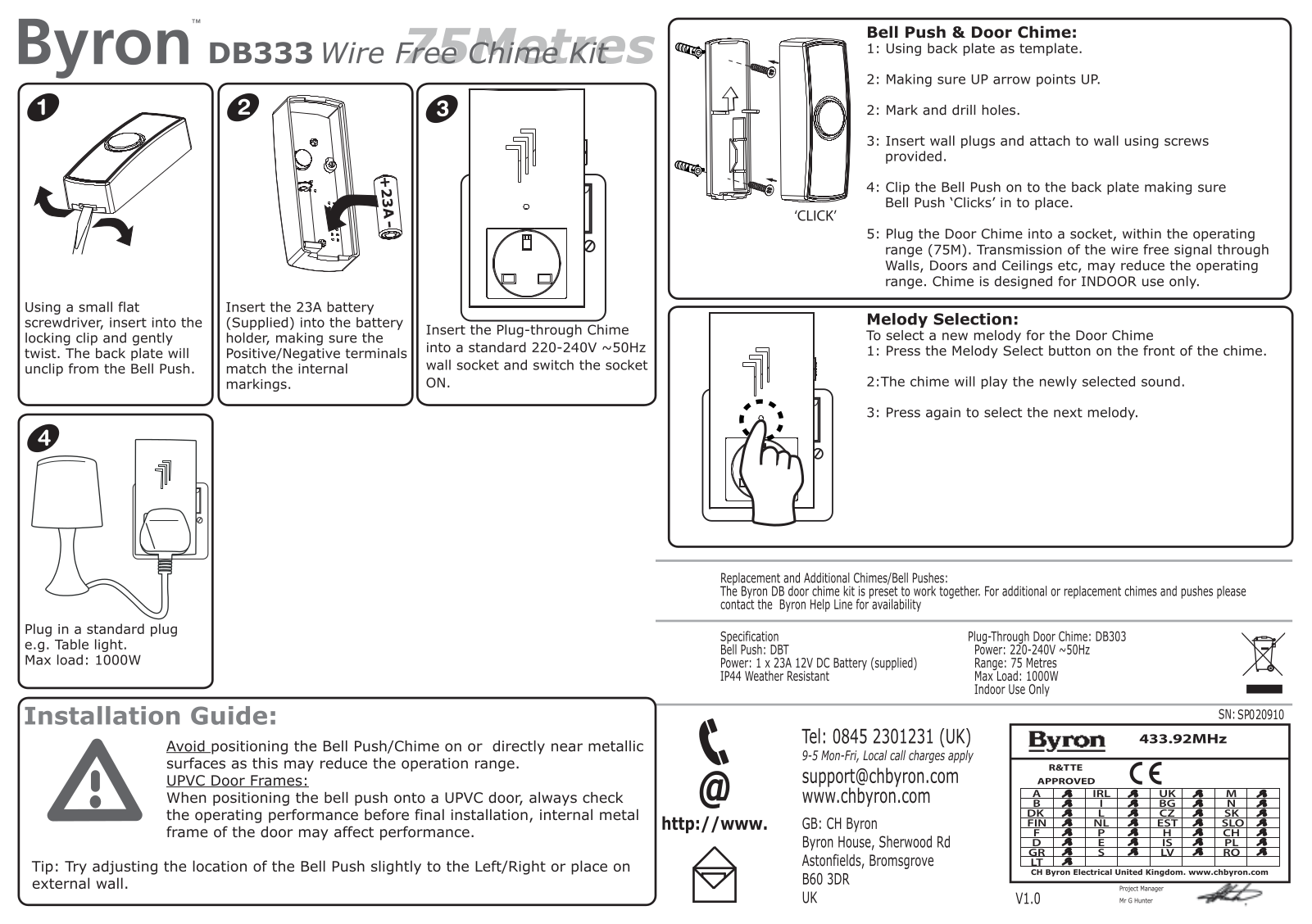 Byron DB333 Installation and Operation Instruction