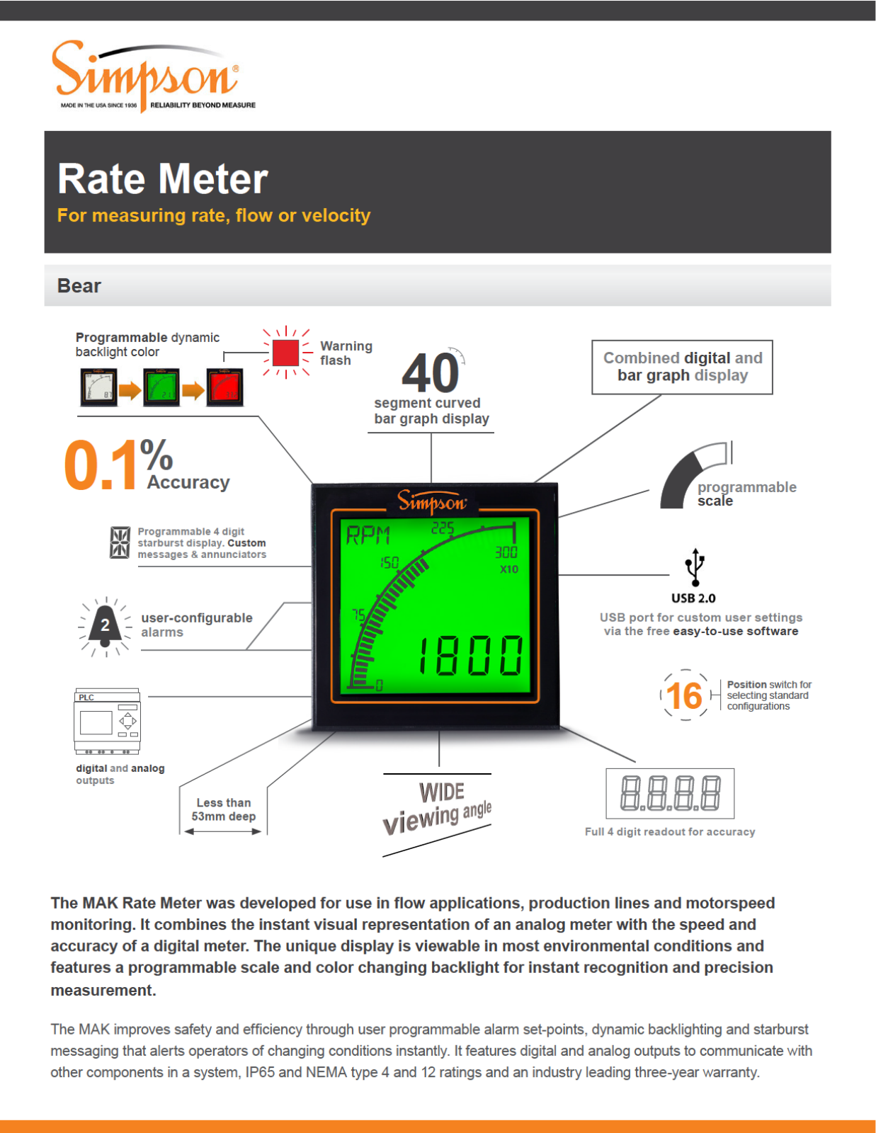 Simpson Electric Rate  Meter Data Sheet