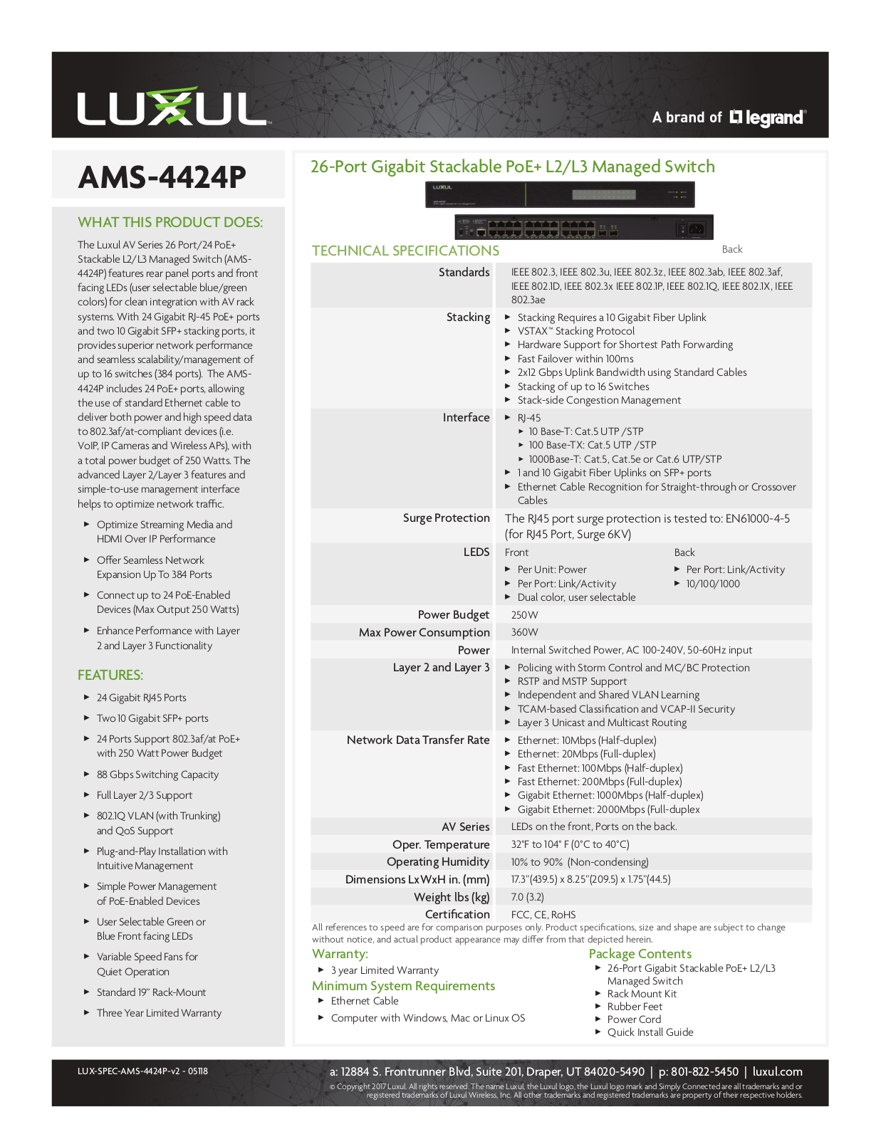 Luxul AMS-4424P Data Sheet