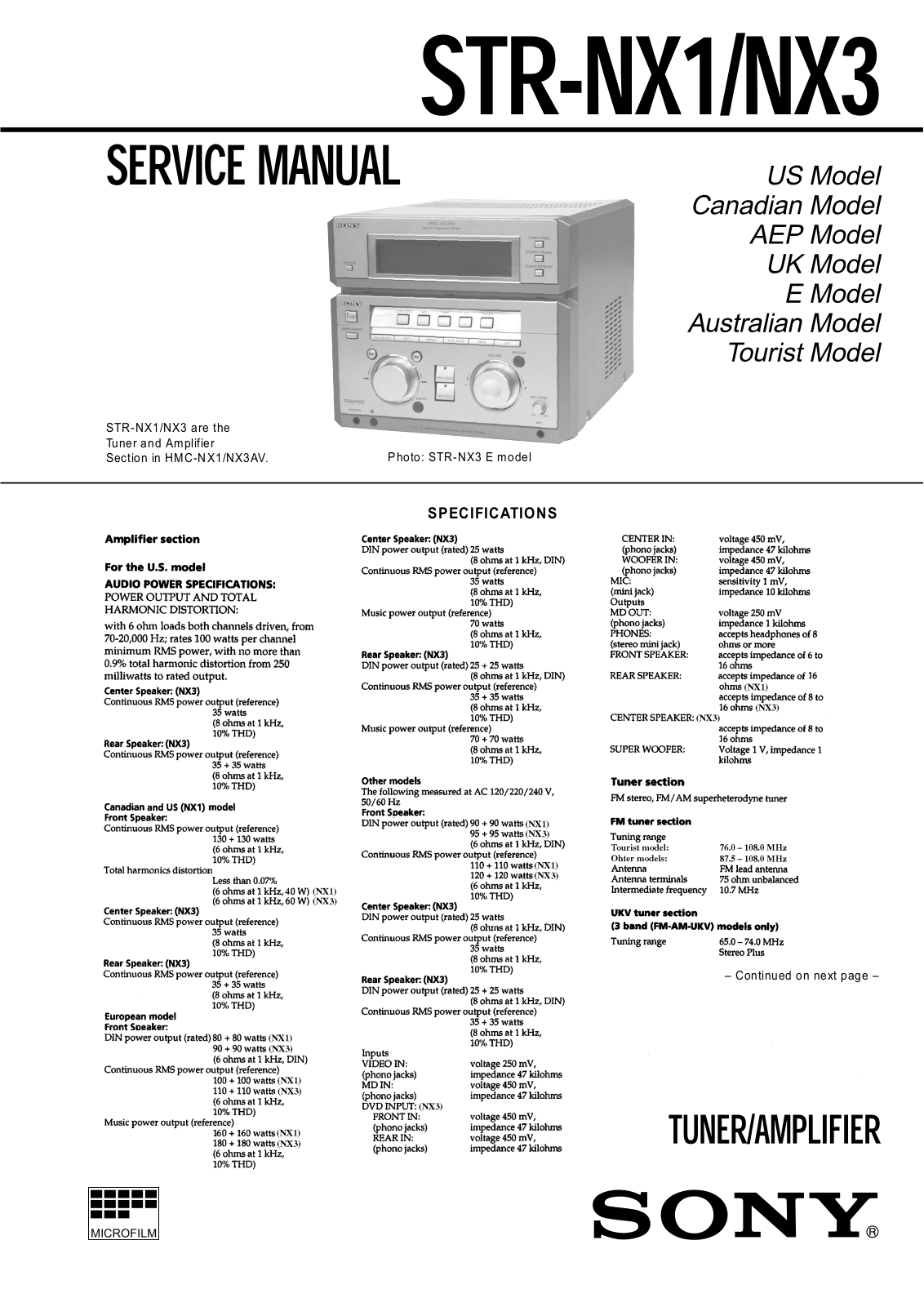 SONY STR NX3 Service Manual