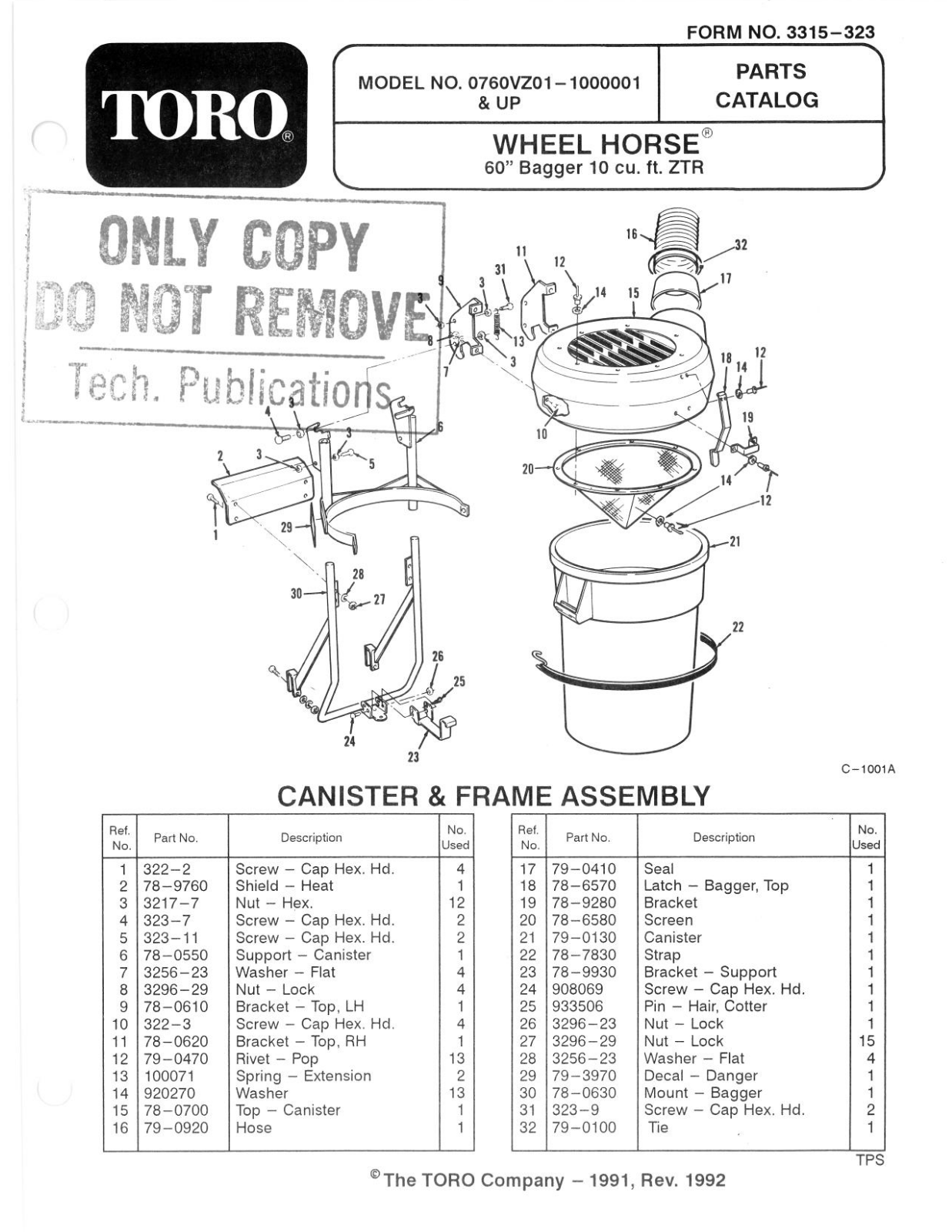 Toro 07-60VZ01 Parts Catalogue