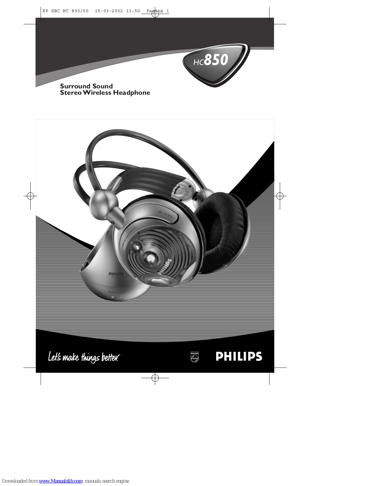 Philips STEREO WIRELESS HEADPHONE HC850 User Manual