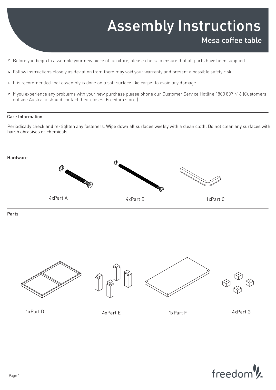 Freedom Mesa Coffee Table Assembly Instruction