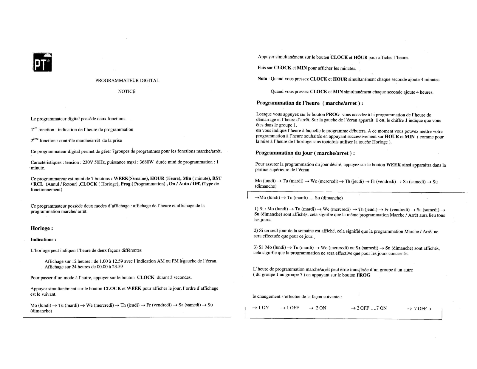 PT PROGRAMMATEUR DIGITAL REF 560561 User Manual - ManualMachine.com