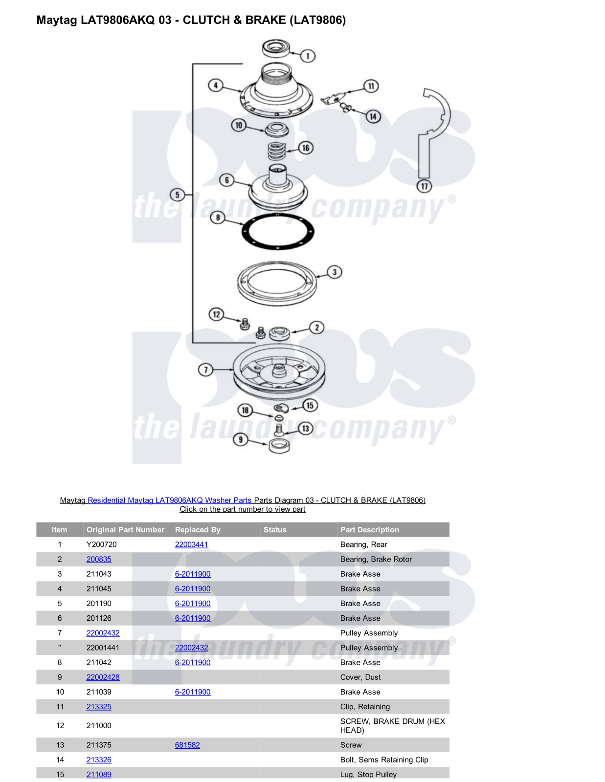 Maytag LAT9806AKQ Parts Diagram