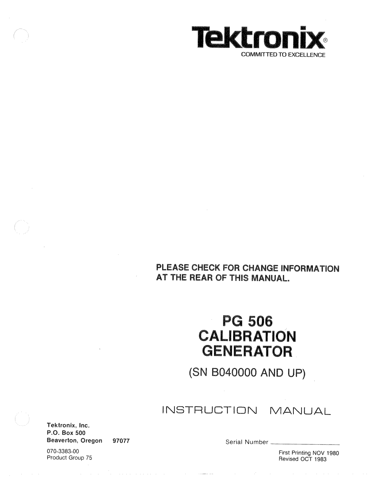 Tektronix PG 506 User Manual