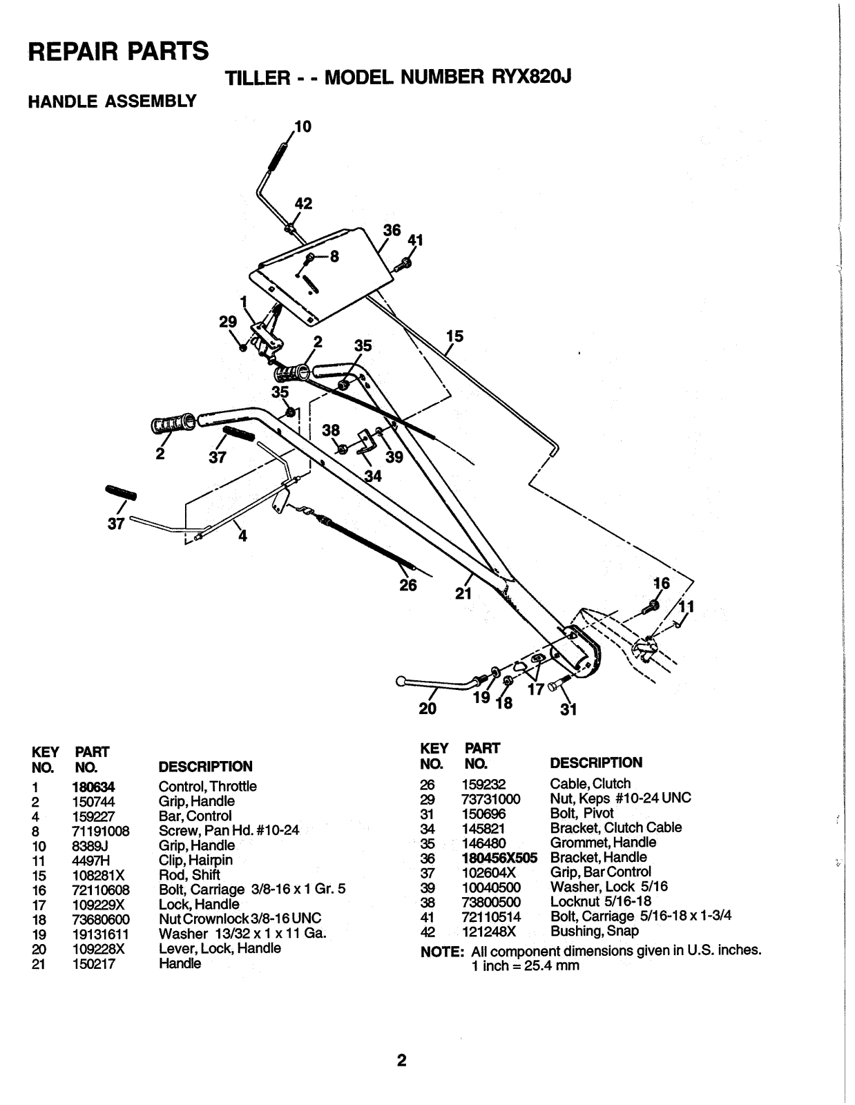 AYP RYX820J Parts List