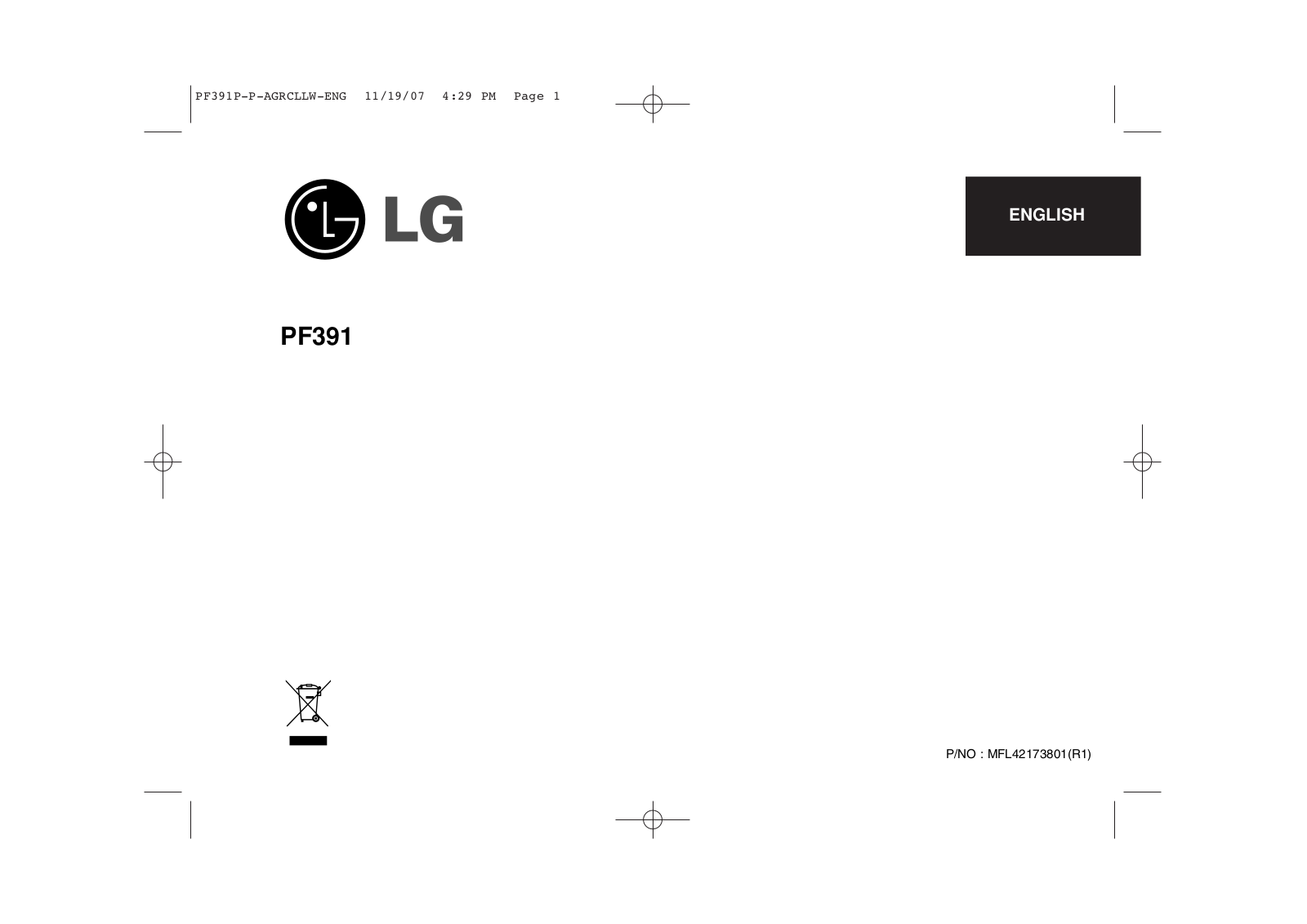 LG PF391P-P User manual