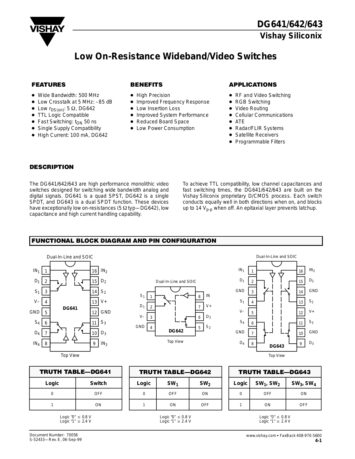 VISHAY DG643DY, DG643DJ, DG642DY, DG642DJ, DG641DY Datasheet