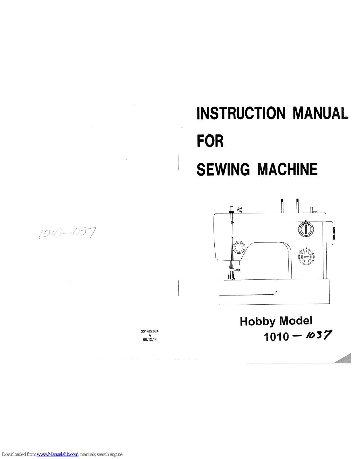 Pfaff Hobby 1010, Hobby 1637, Hobby 1037 Instruction Manual - ManualMachine.com