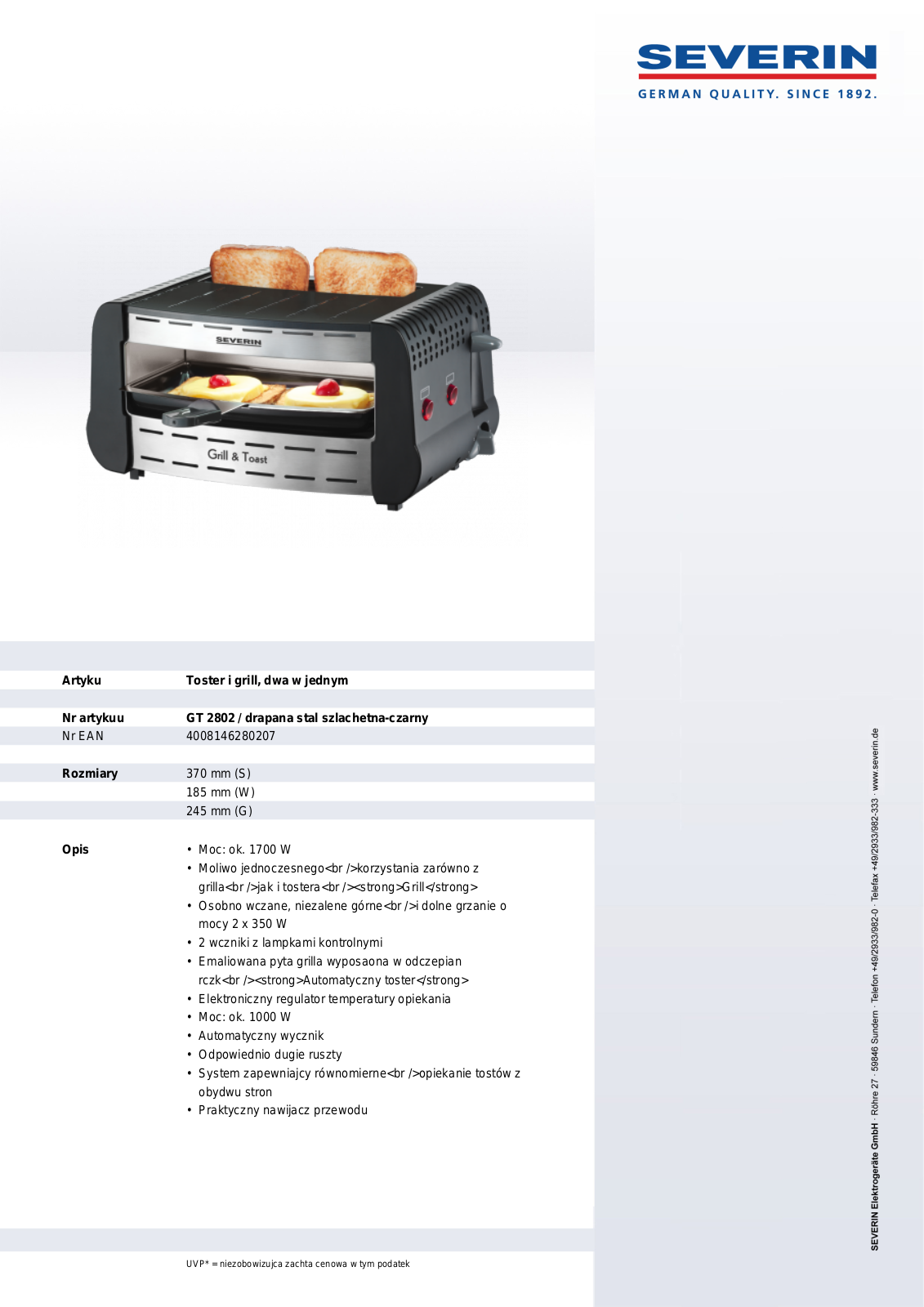 Severin GT 2802 User Manual