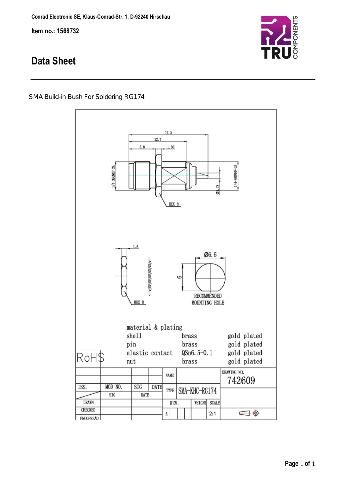 TRU COMPONENTS 1568732 Data Sheet - ManualMachine.com