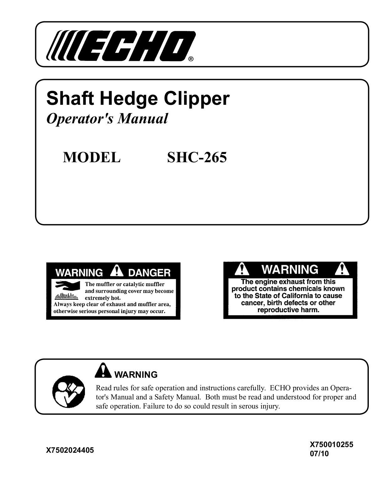 Echo SHC-265 User Manual