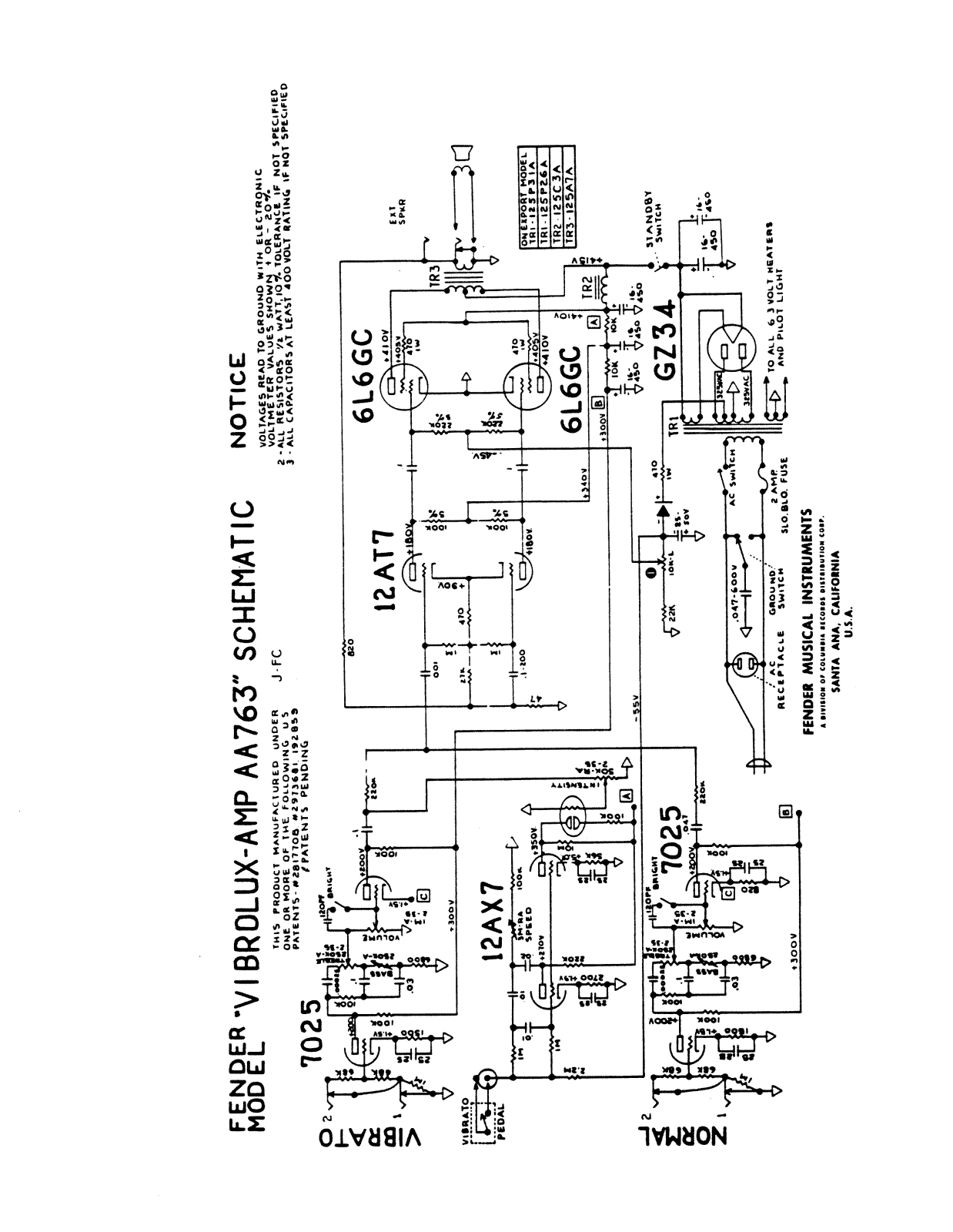 Fender Vibrolux-AA763 Schematic