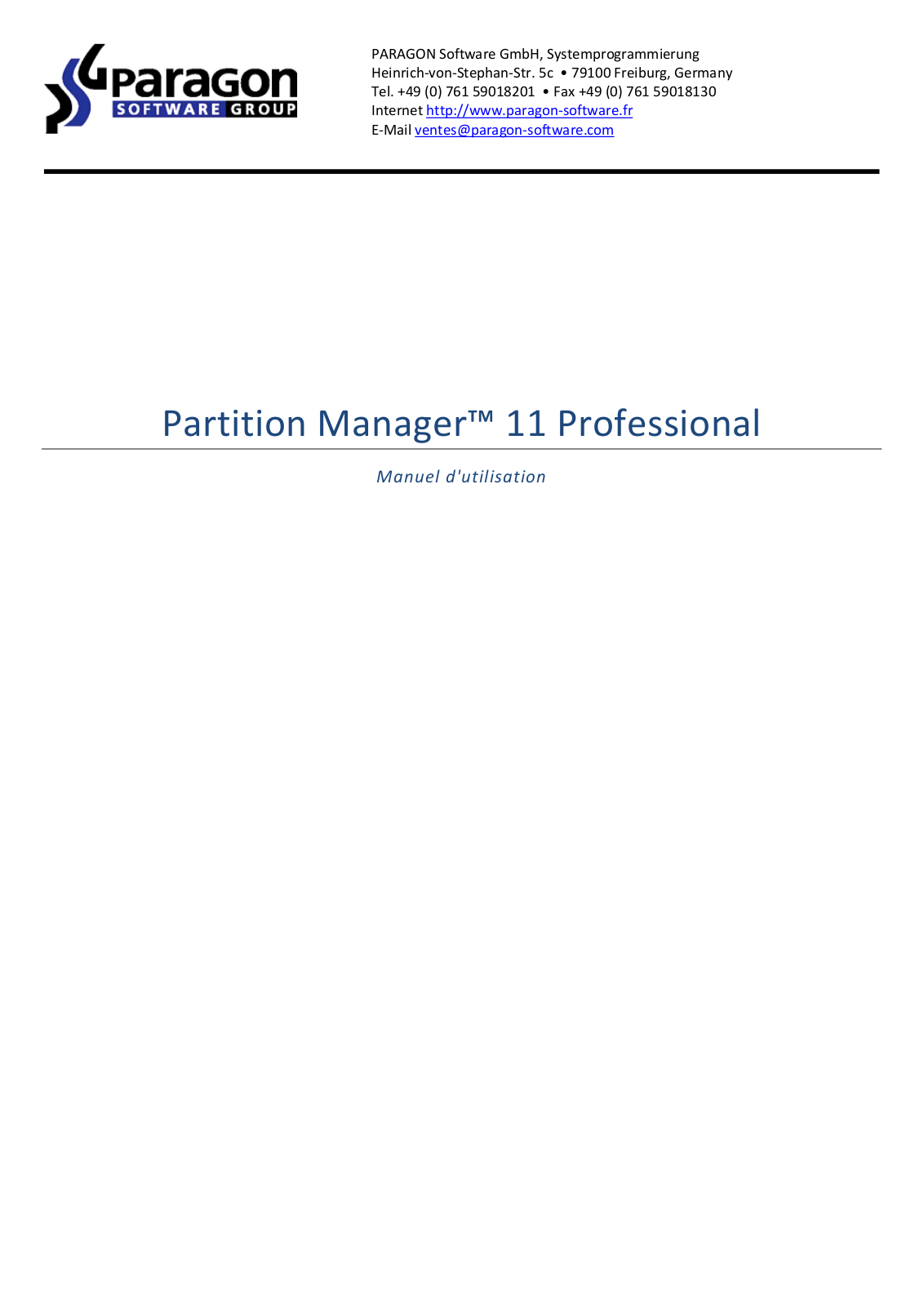 Paragon Partition Manager 11 professional Instruction Manual