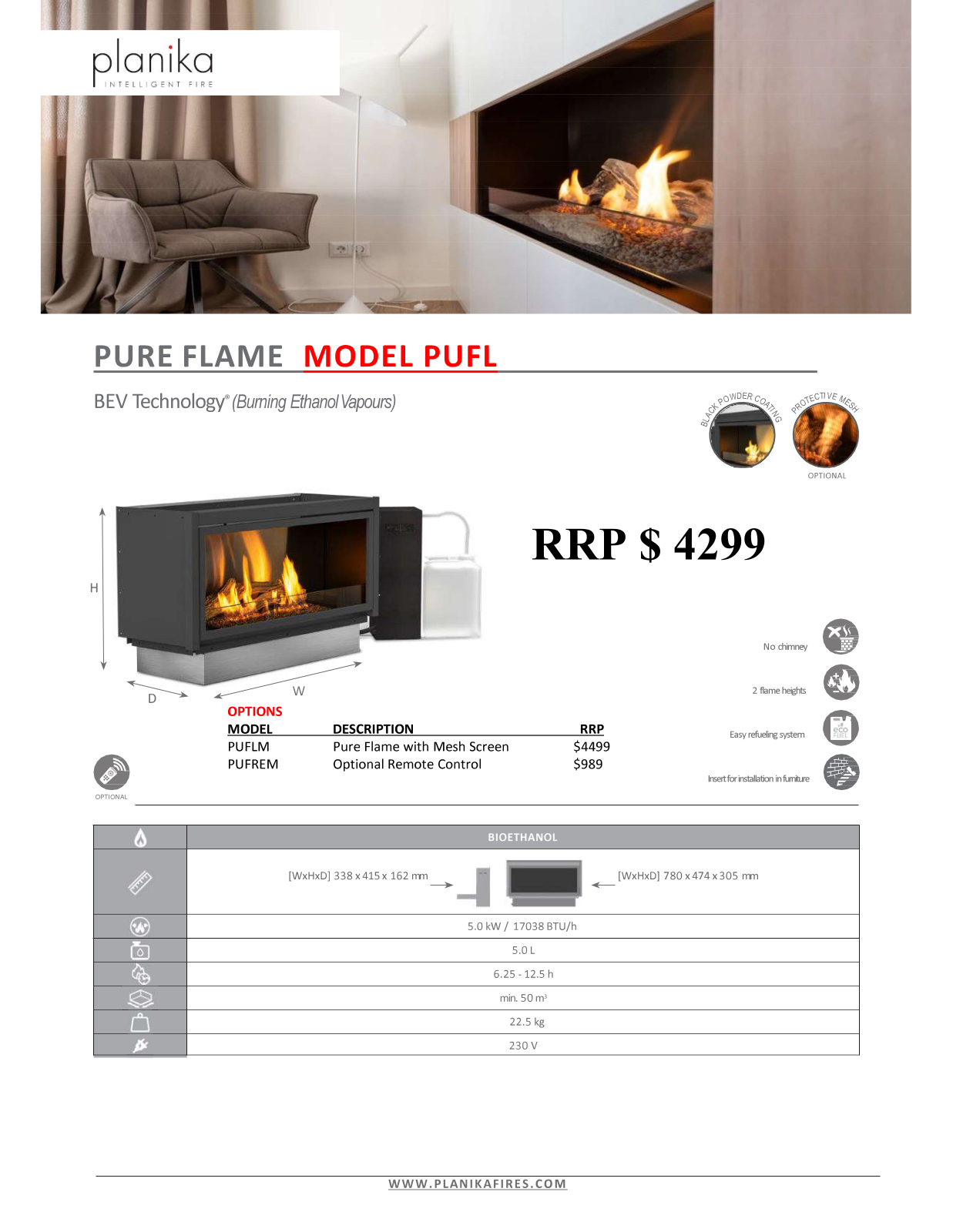 Planika PUFLM, PUFL Specifications Sheet - ManualMachine.com