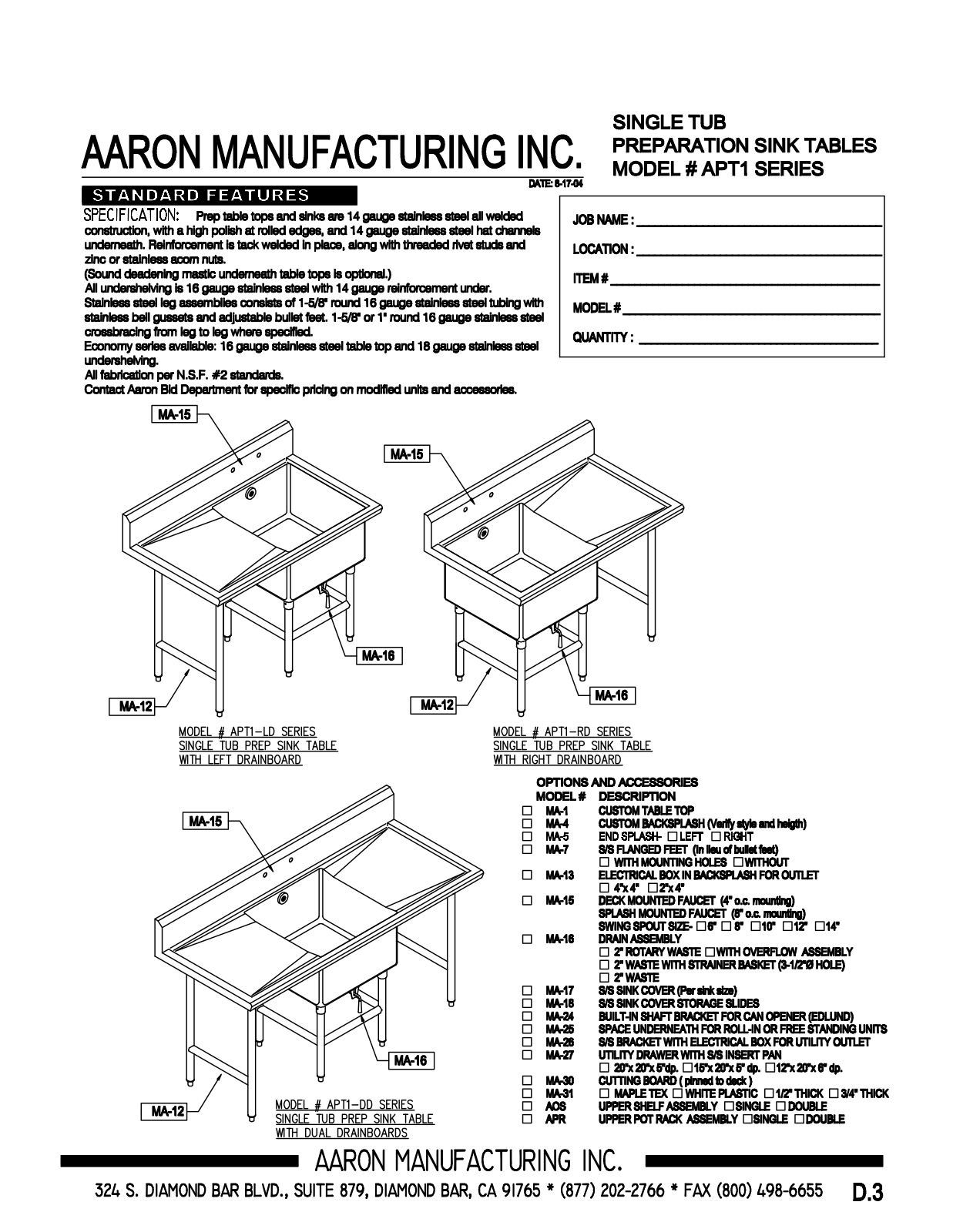 Aaron Manufacturing APT1-182642-RD User Manual