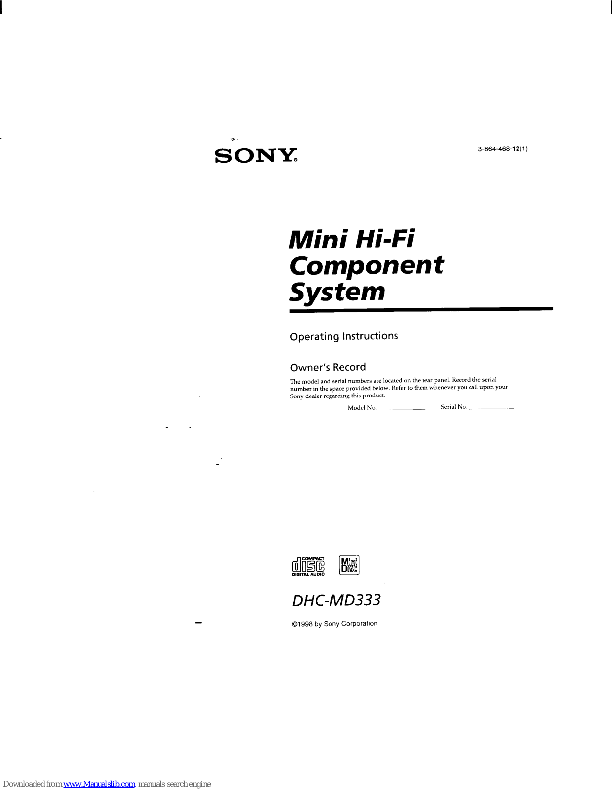 Sony DHC-MD333 Primary Operating Instructions Manual