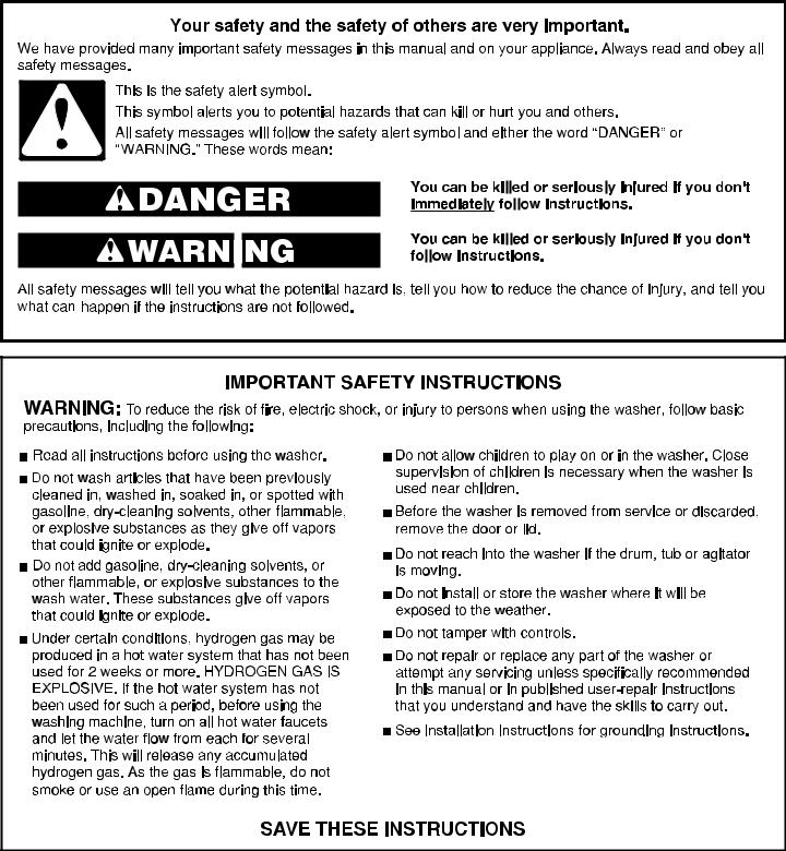 Amana NFW5800HW Owner's Manual