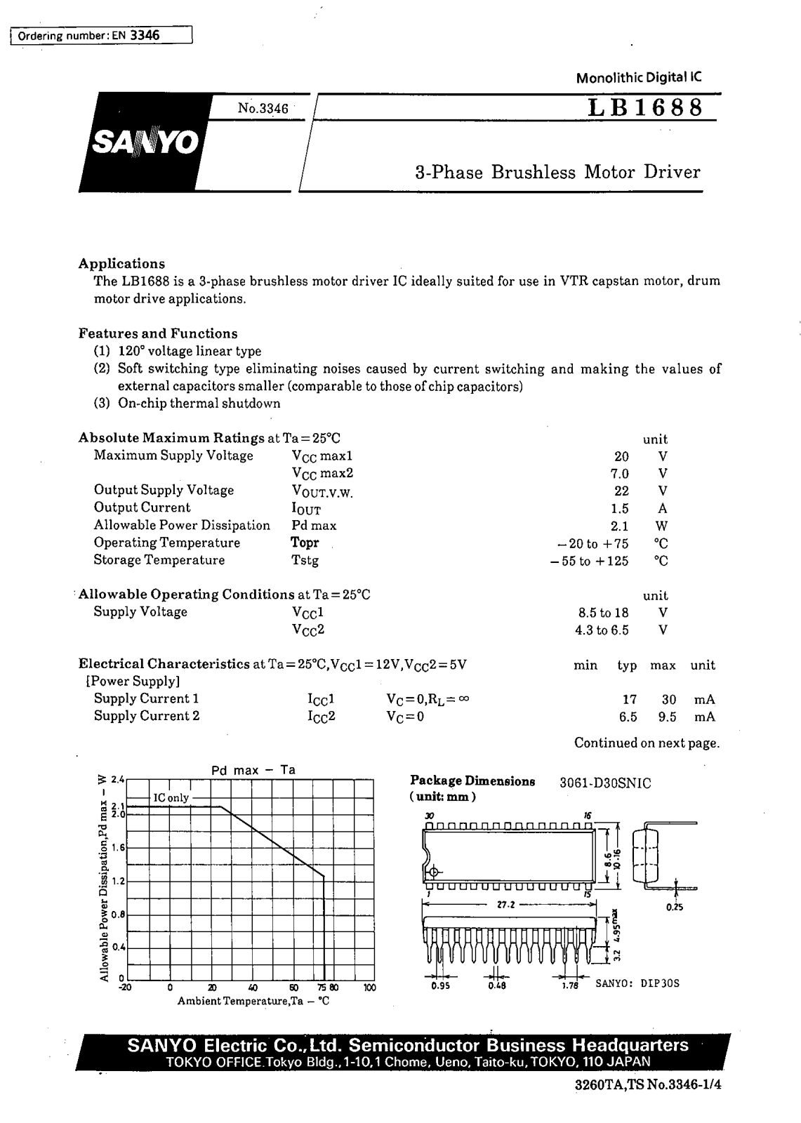 SANYO LB1688 Datasheet