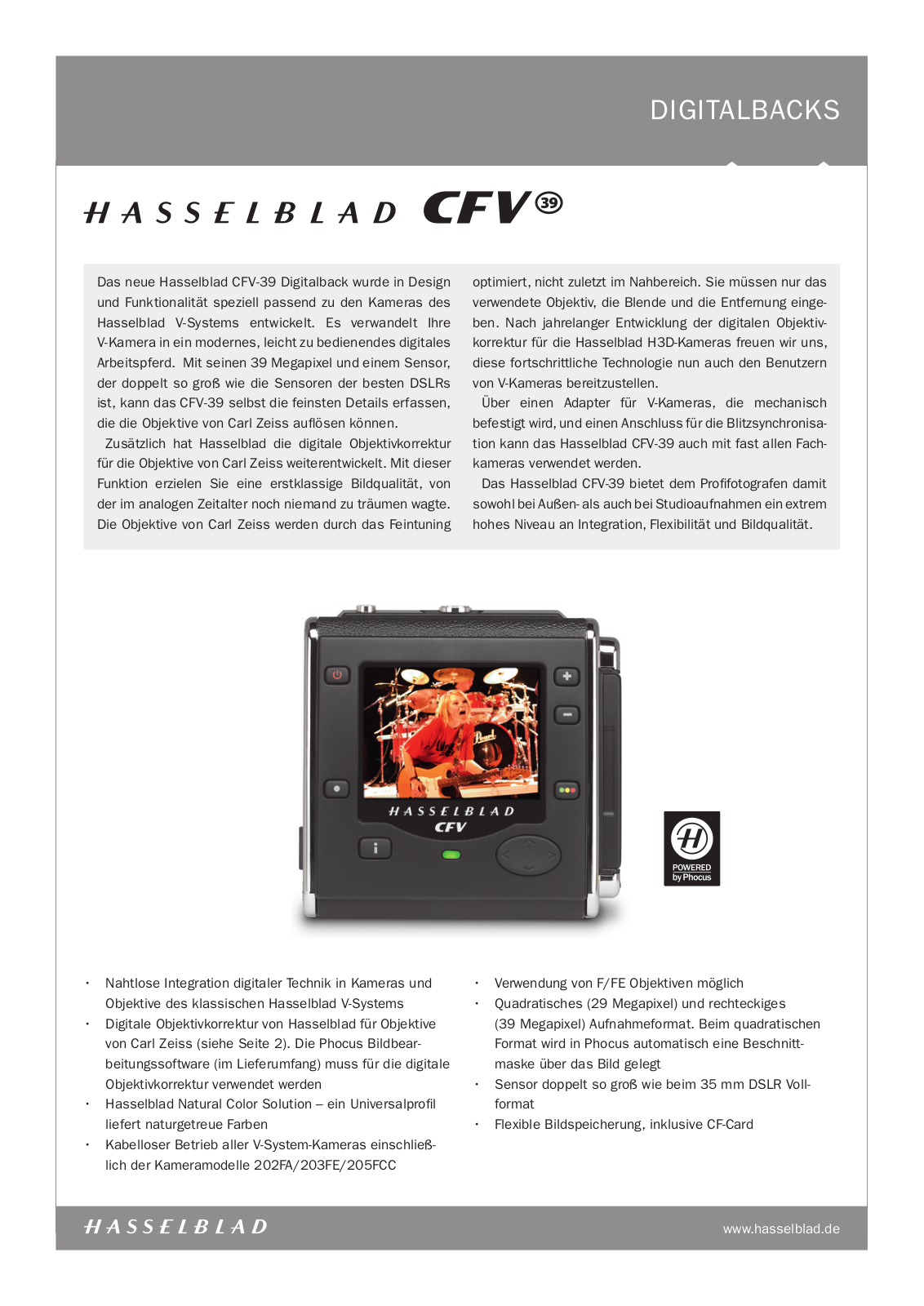 Hasselblad CFV User Manual