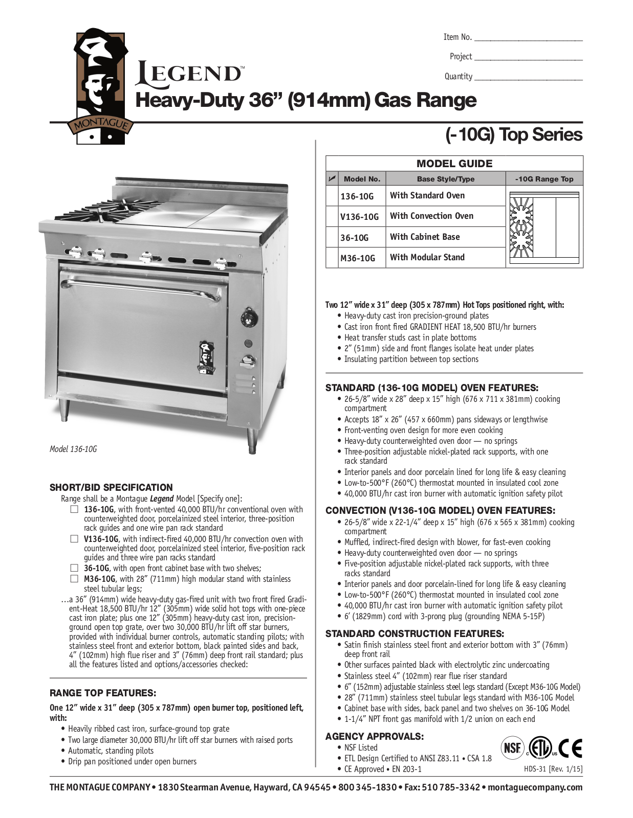 Montague 136-10G User Manual