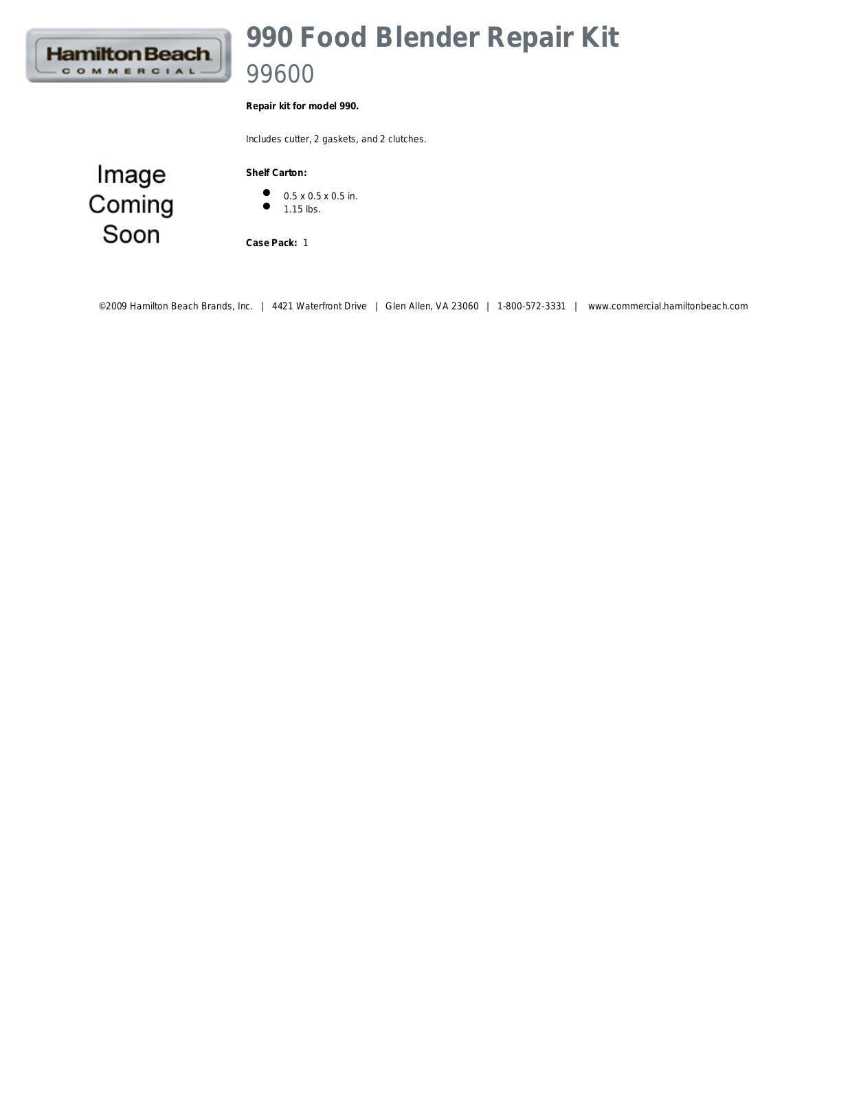 Hamilton Beach 99600 Specifications - ManualMachine.com