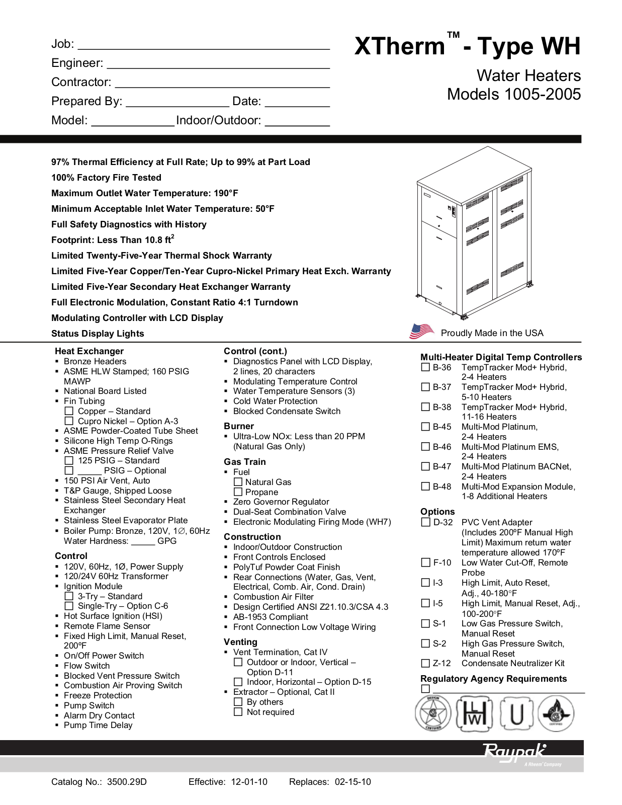 Raypak WH7-1005 User Manual