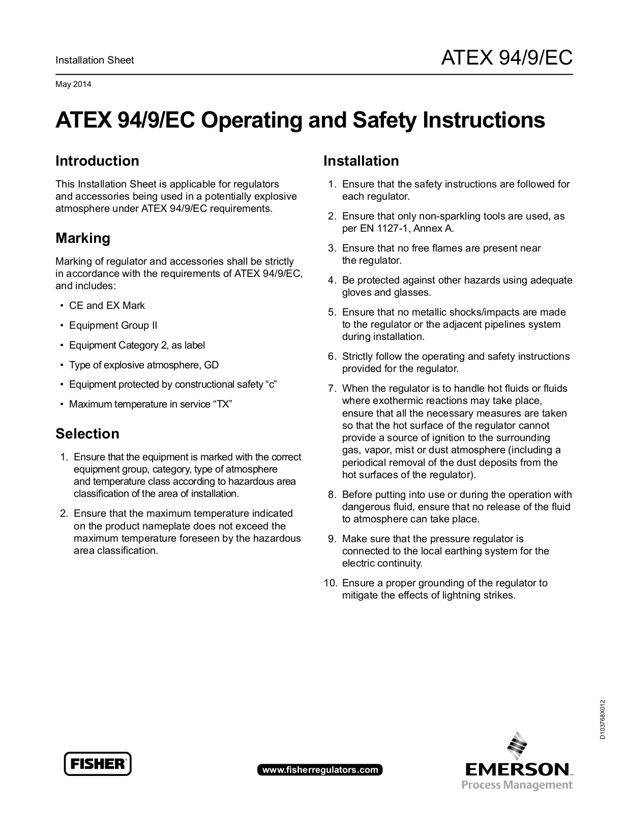 Emerson 67D, MR95, MR98 Installation Instructions