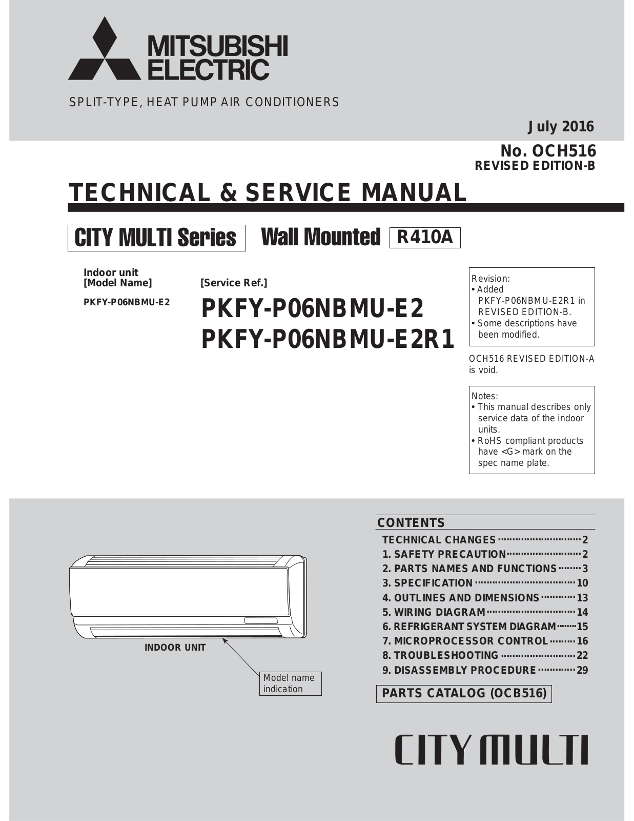 Mitsubishi Electric CITY MULTI, CITY MULTI PKFY-P06NBMU-E2, CITY MULTI PKFY-P06NBMU-E2R1 Service Manual