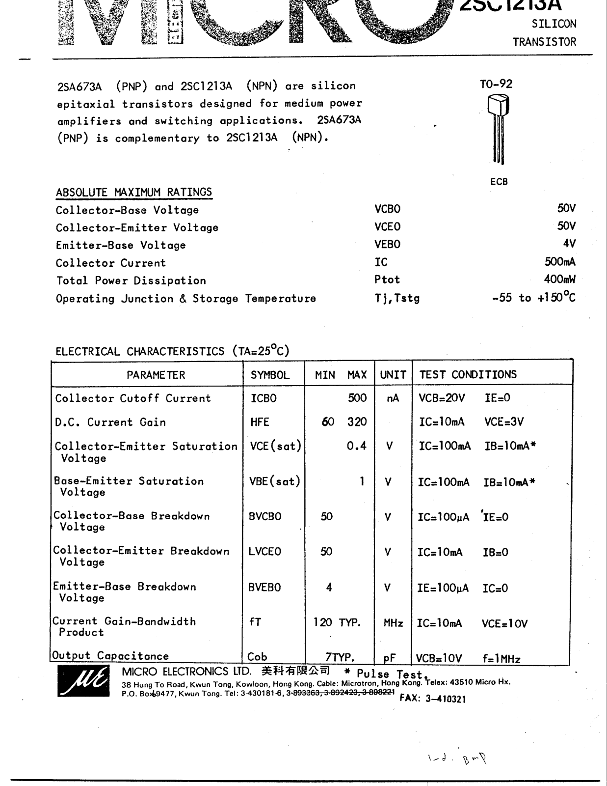 ME 2SC1213A, 2SA673A Datasheet