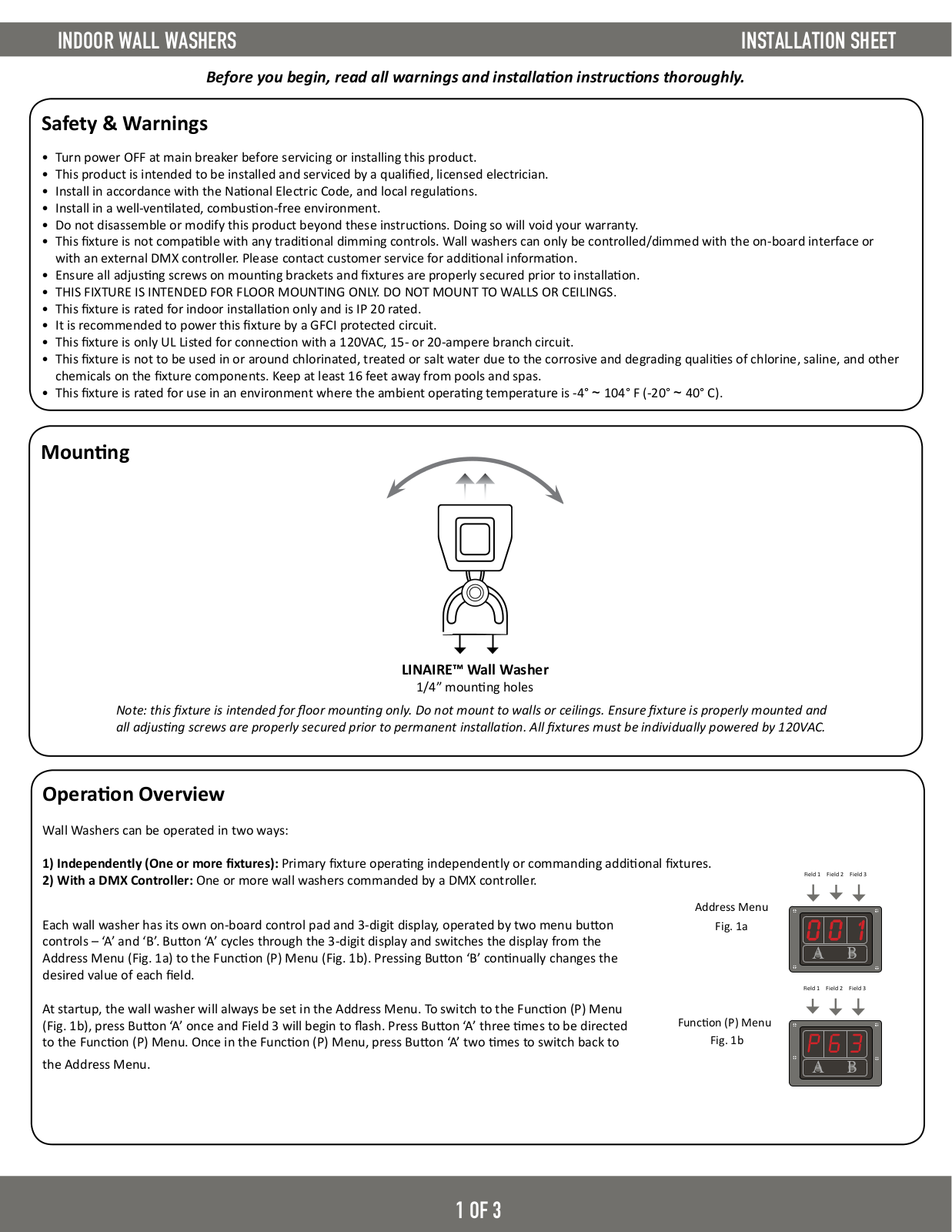 Diode LED Indoor Wall Washer User Manual