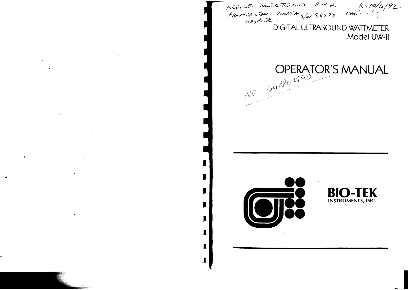 Bio-Tek UW-2 User manual