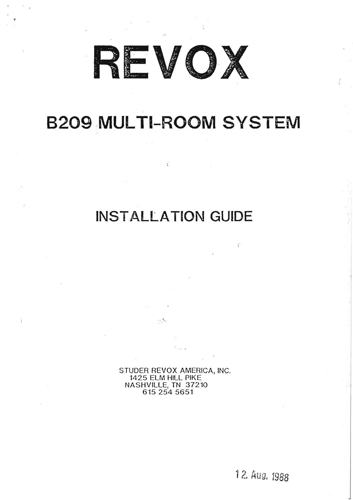 Revox B-209 Owners Manual