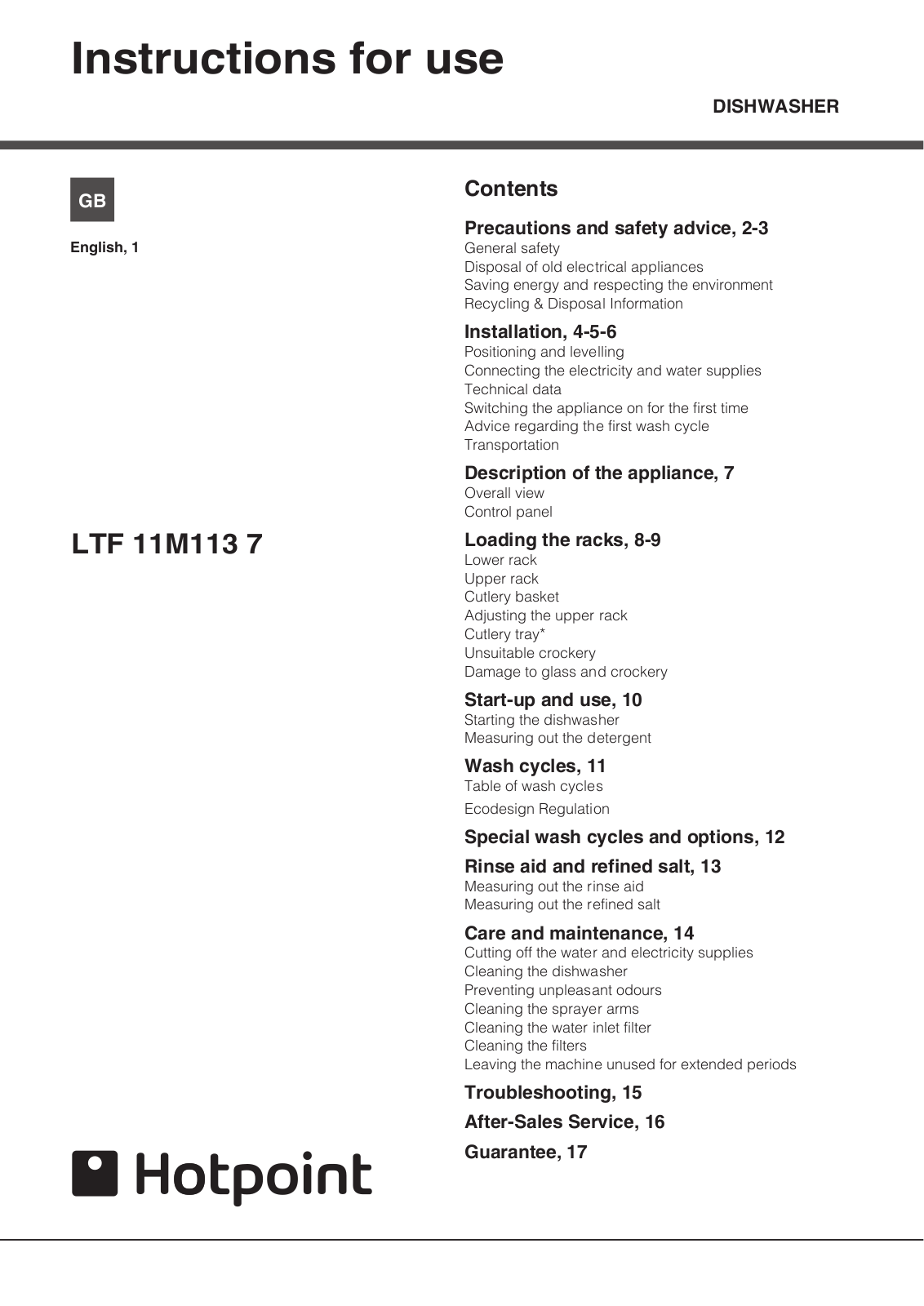 HOTPOINT LTF 11M113 7C UK User Manual