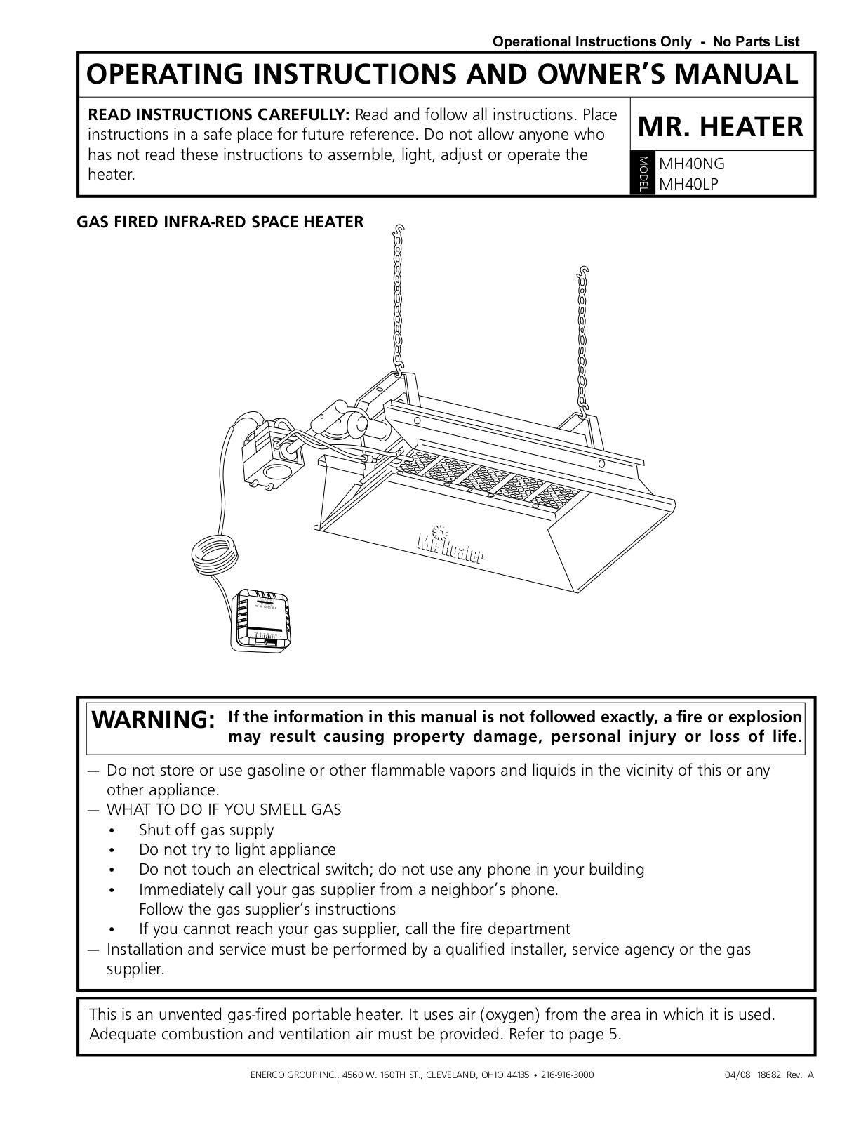 Mr. Heater MH40NG, MH40LP Operating Instruction