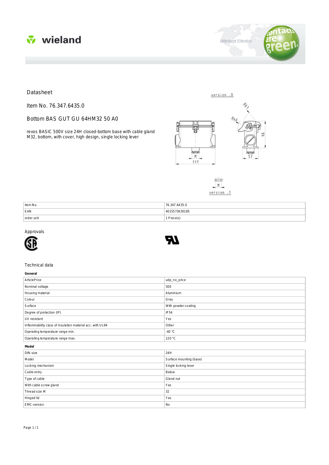 Wieland 76.347.6435.0 Data Sheet - ManualMachine.com
