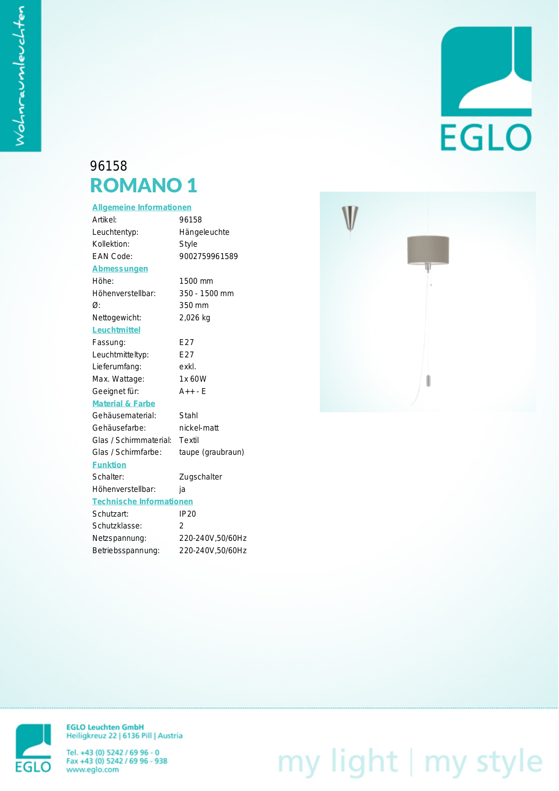 Eglo 96158 Service Manual