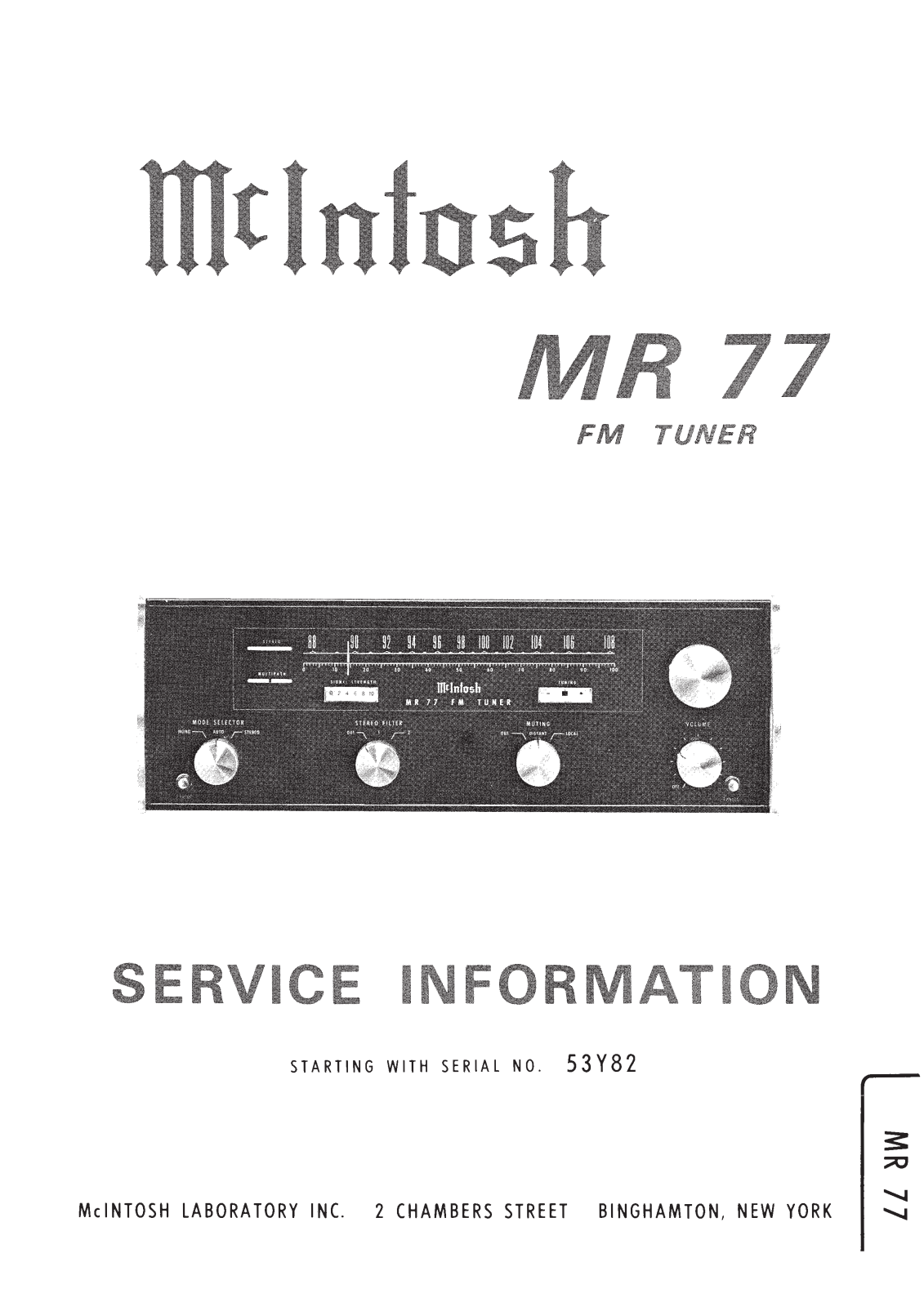 McIntosh MR-77 Service Manual